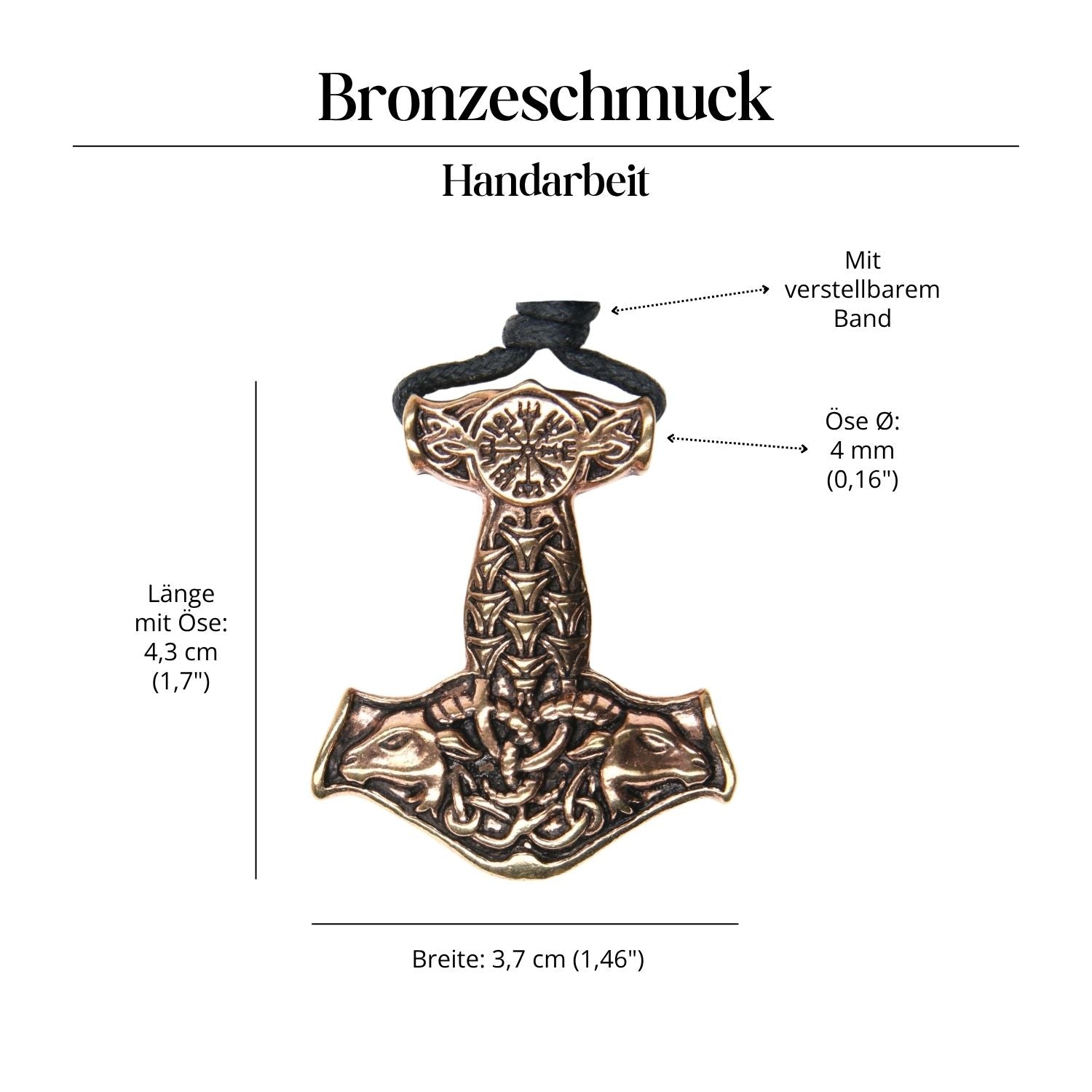 Massiver Thors Hammer Bronze Anhänger Schmuck Kettenanhänger