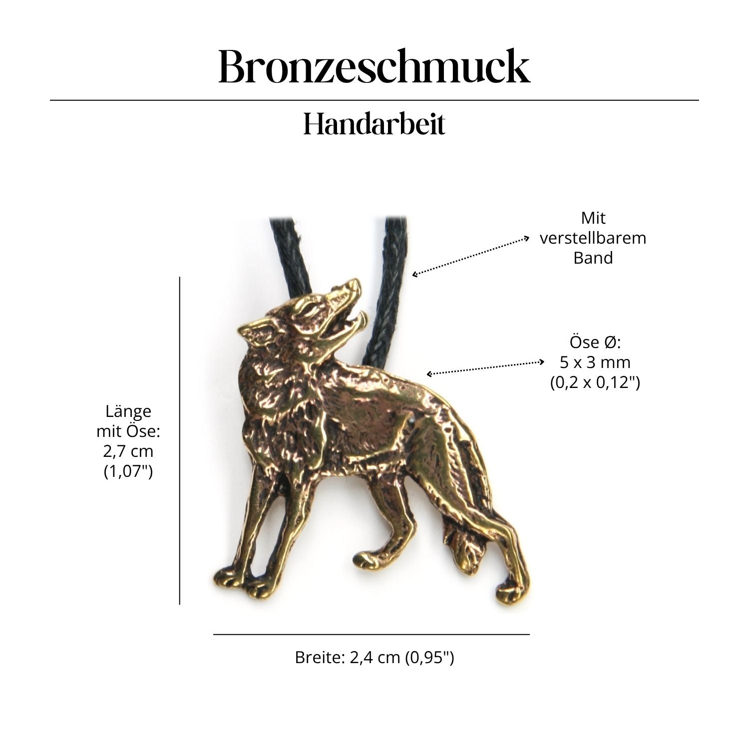 Wolf Anhänger Kette Schmuck Bronze
