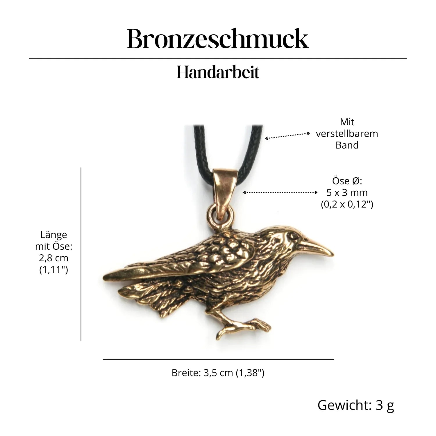 Rabe Anhänger Bronze Kettenanhänger Halskette