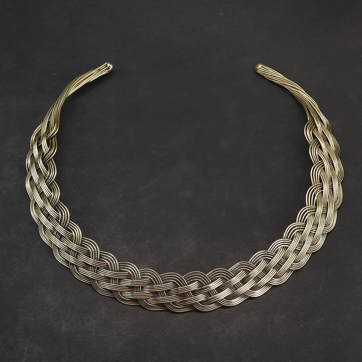 Collier Messing Schmuck Halsreif geflochten Halskette rund