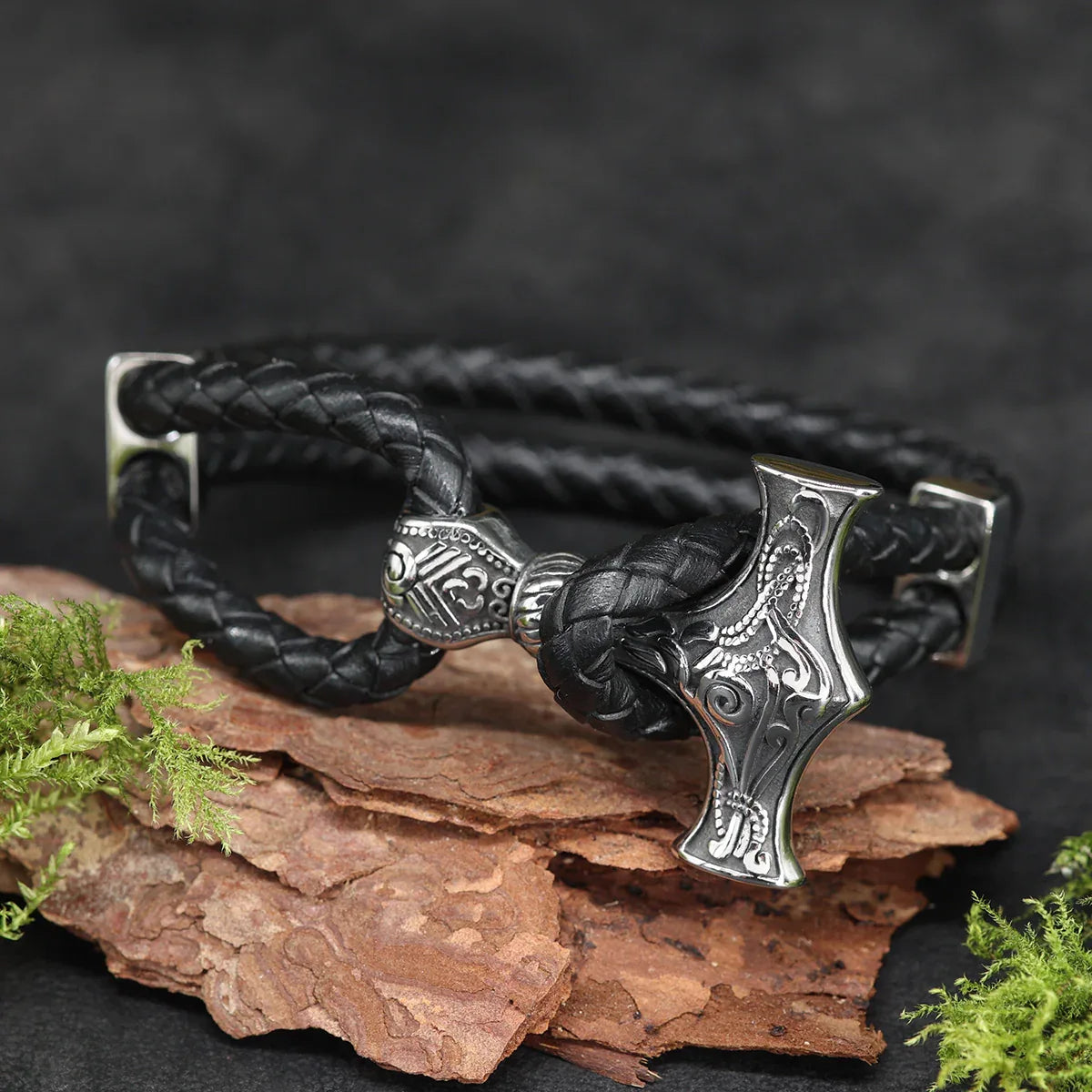 Thorshammer Leder Armband Edelstahl Armschmuck