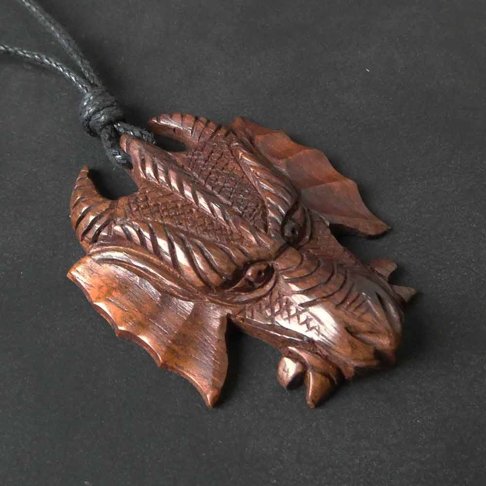 Drache Kette Holz Schmuck Anhänger Fairtrade Handarbeit