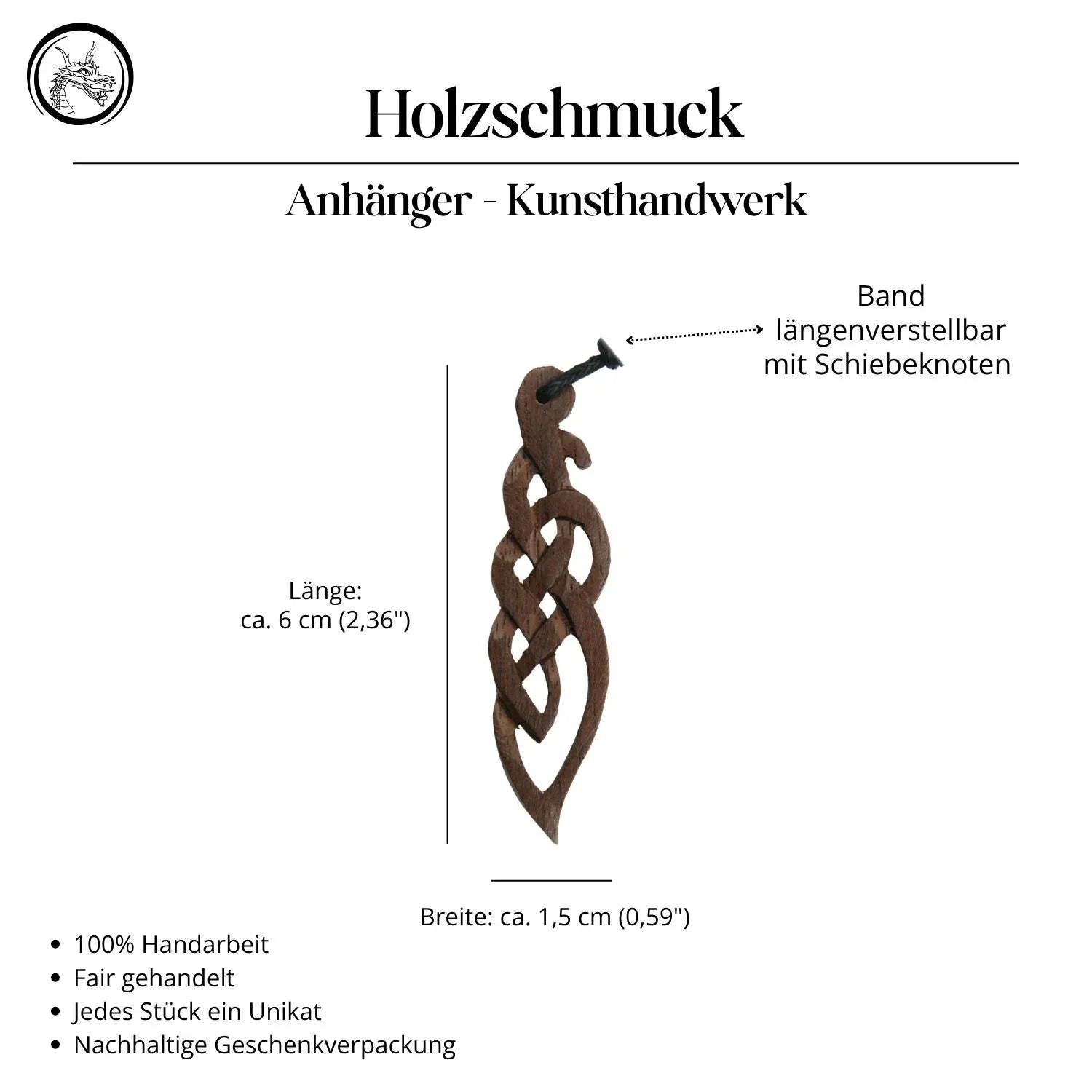 Keltischer Anhänger Halskette Holzschmuck geschnitzt Handarbeit