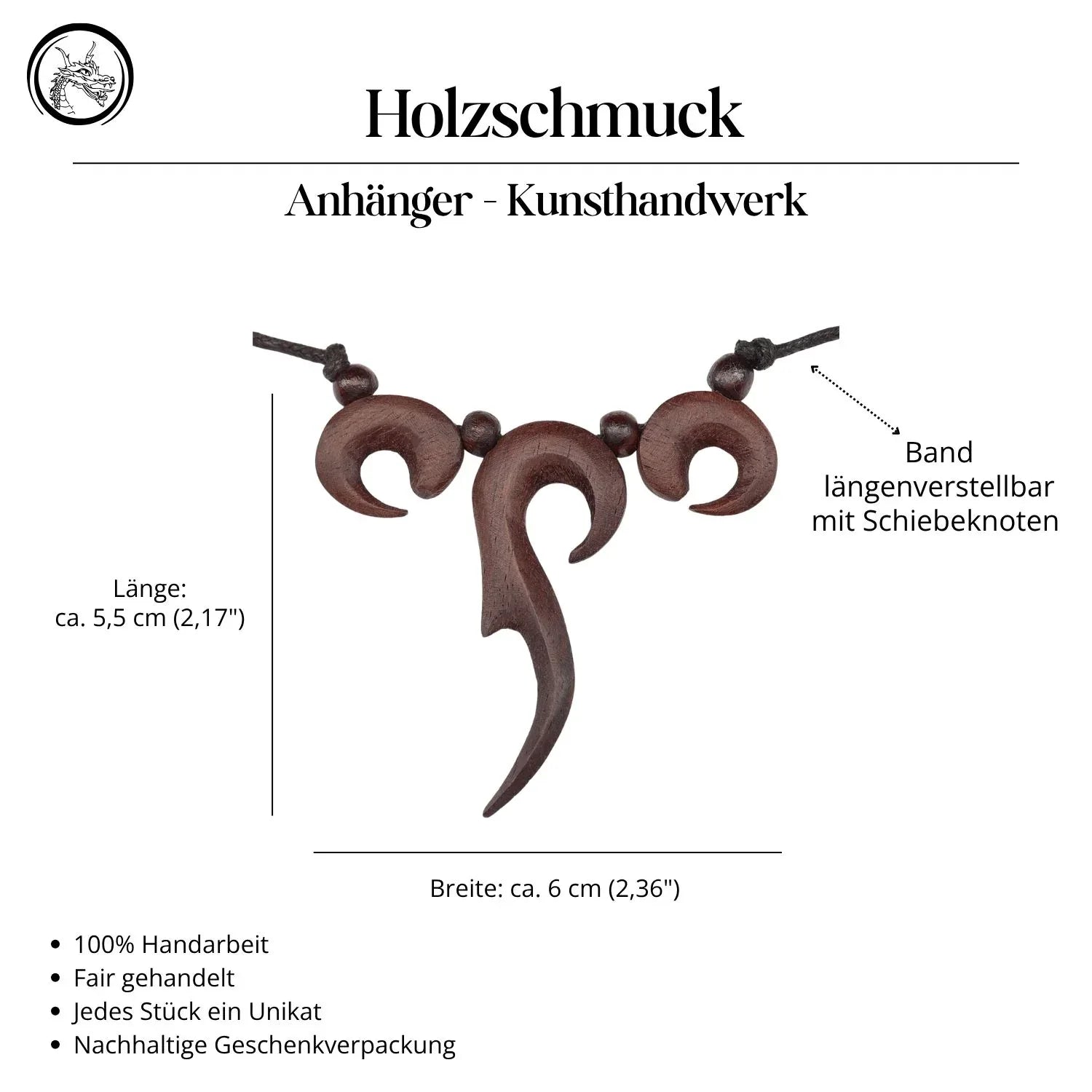 Collier Kette Holz geschnitzt Handarbeit Fantasy Schmuck Halskette