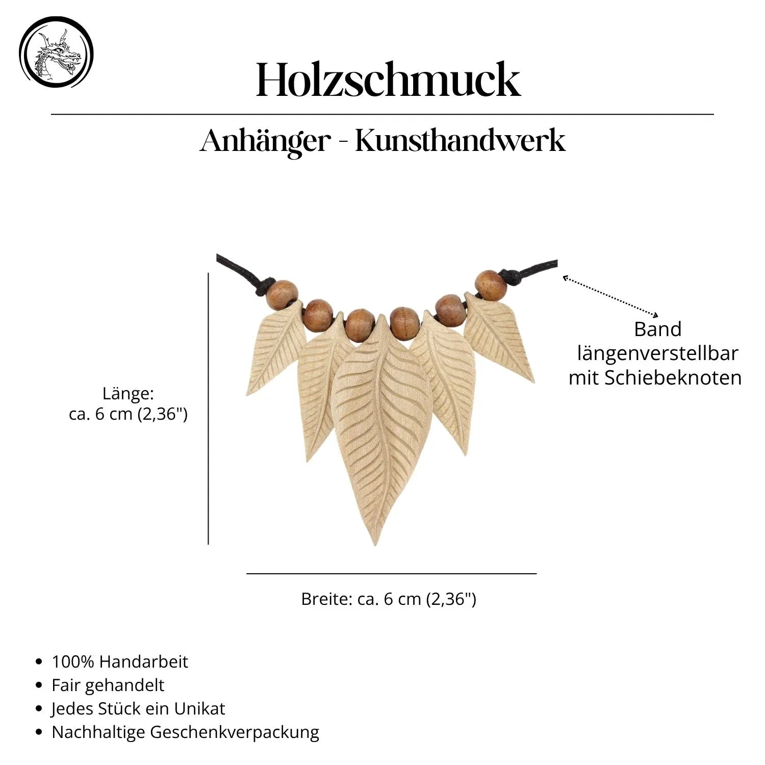 Blätter Kette weißes Holz geschnitzt Handarbeit Schmuck Halskette Collier