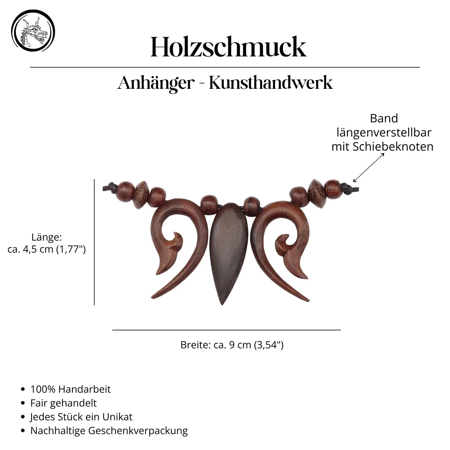 Kette Collier Holz geschnitzt Handarbeit Schmuck Halskette Kunst