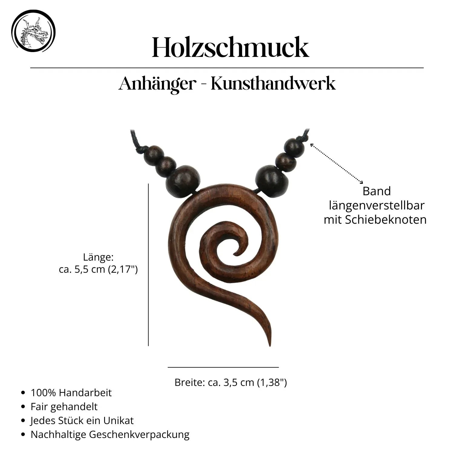 Kette Collier Spirale Holz geschnitzt Handarbeit Schmuck Halskette Kunst