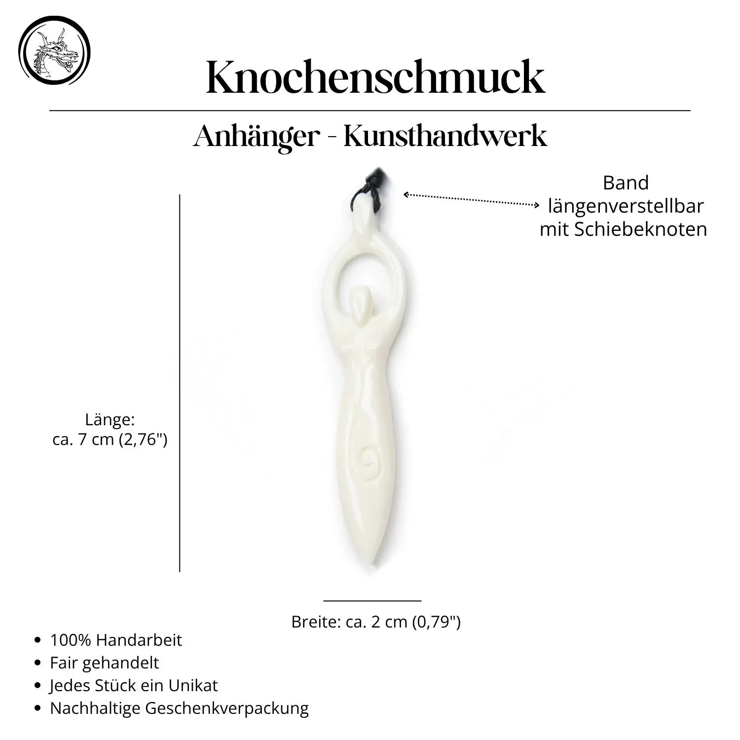 Angerone Knochen Anhänger Halskette Handarbeit Kette Kunsthandwerk