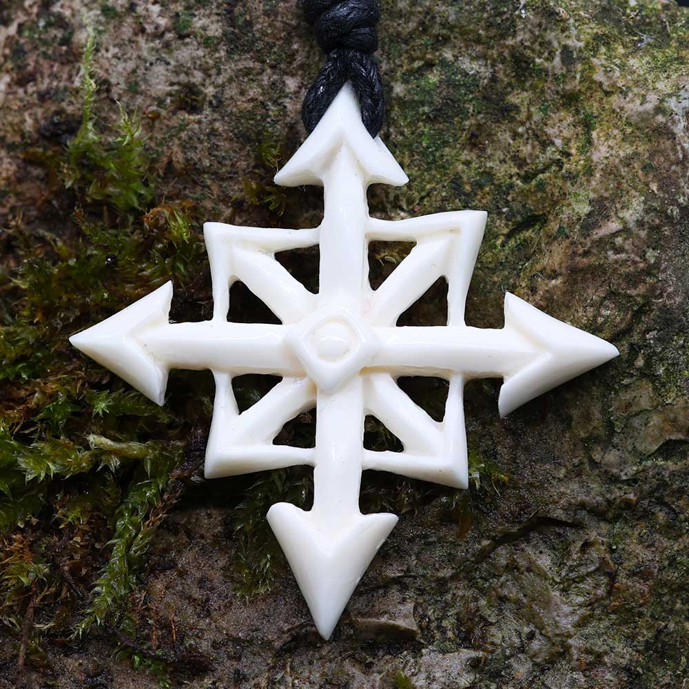 Chaosstern Anhänger Schmuck Kette geschnitzt aus Knochen Gothic