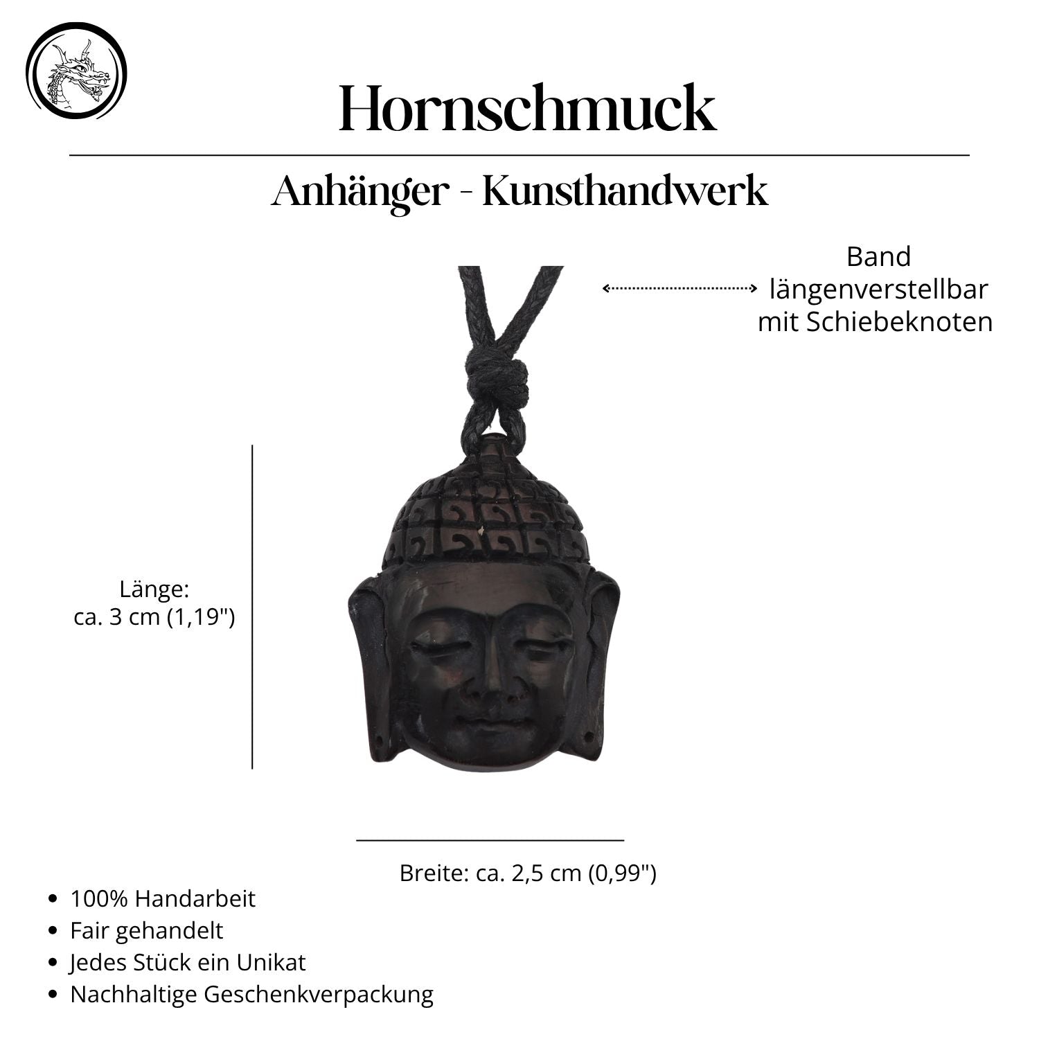Buddha Horn Halskette Handarbeit mit Band Kunsthandwerk Anhänger