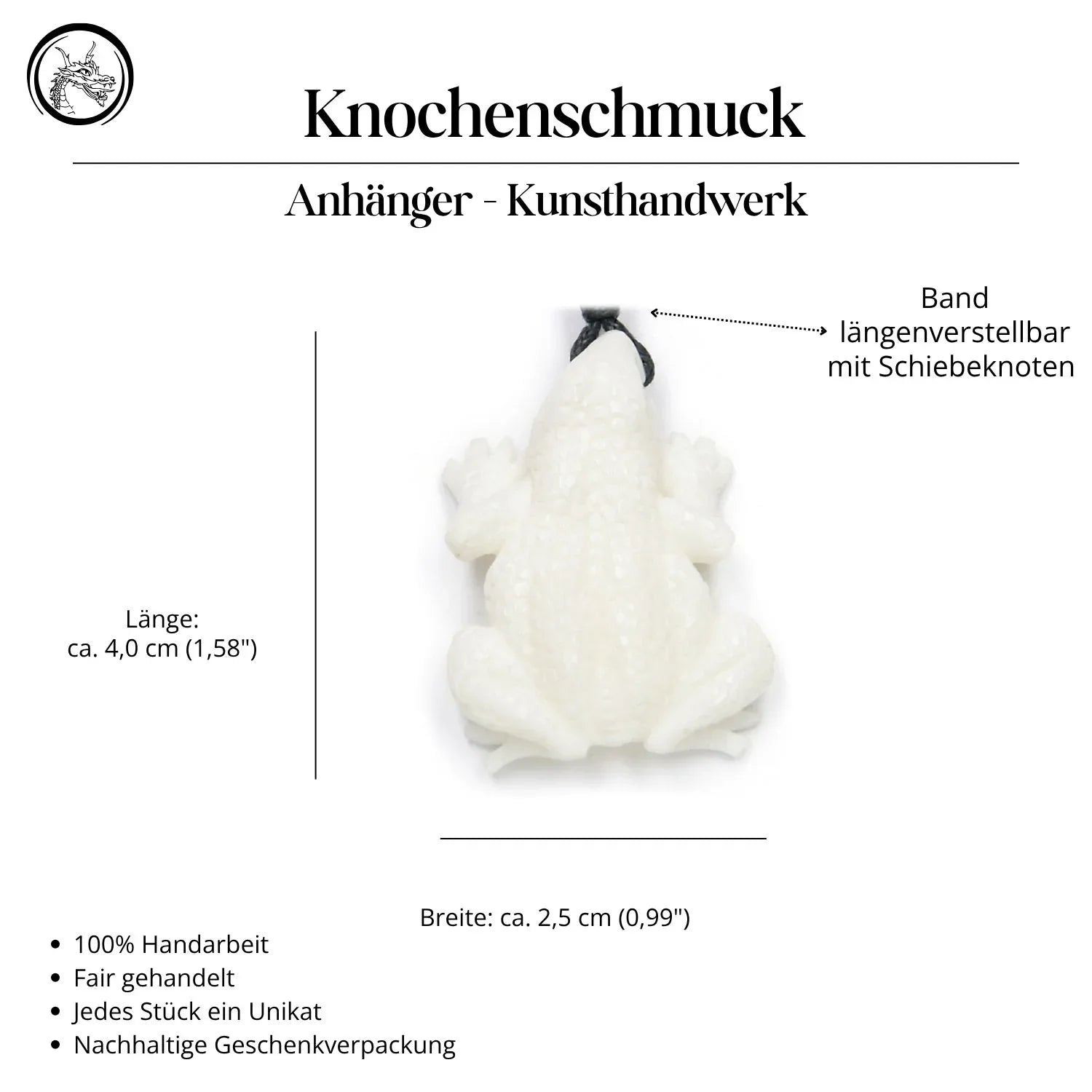 Frosch Knochen Anhänger Halskette Handarbeit Kette Kunsthandwerk
