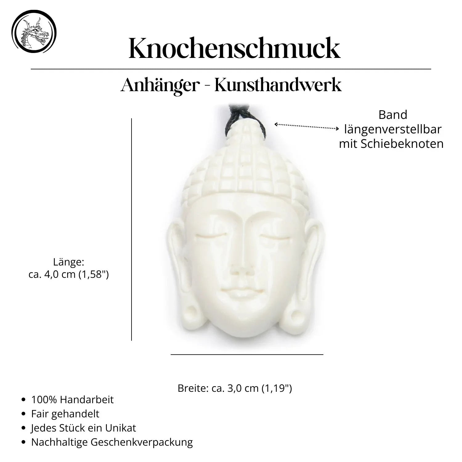 Buddha Knochen Anhänger Halskette Handarbeit Kette Kunsthandwerk