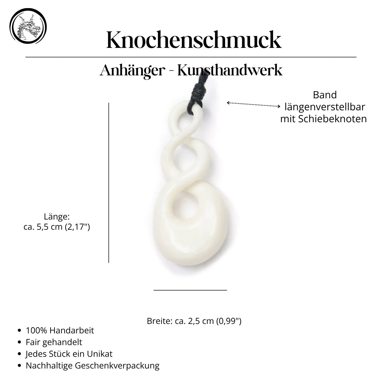 Triple Maori Knochen Anhänger Halskette Handarbeit Kette Kunsthandwerk
