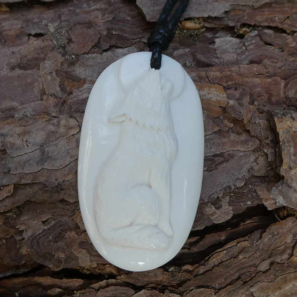 heulender Wolf Schmuck Knochen Anhänger Fairtrade Handarbeit