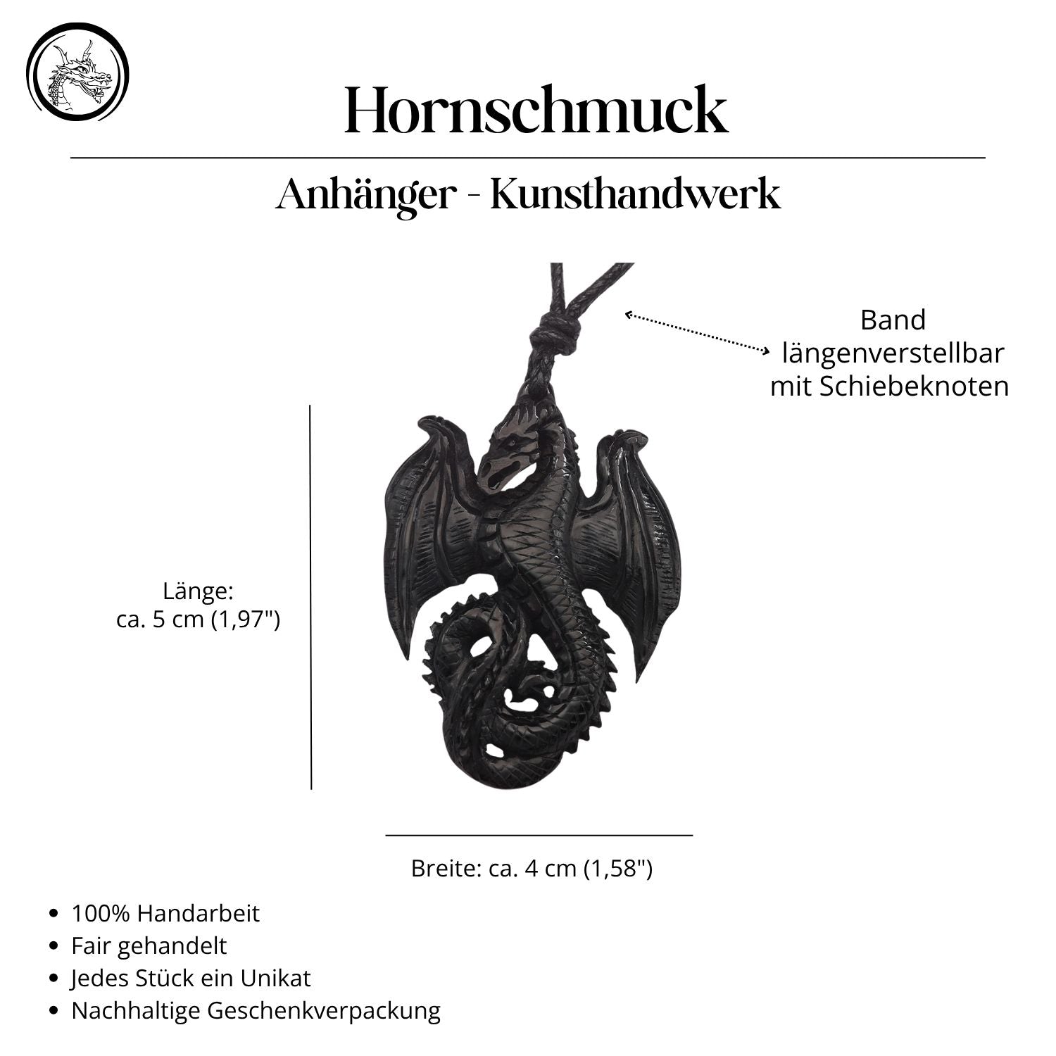 Drache Schmuck Kettenanhänger aus Horn