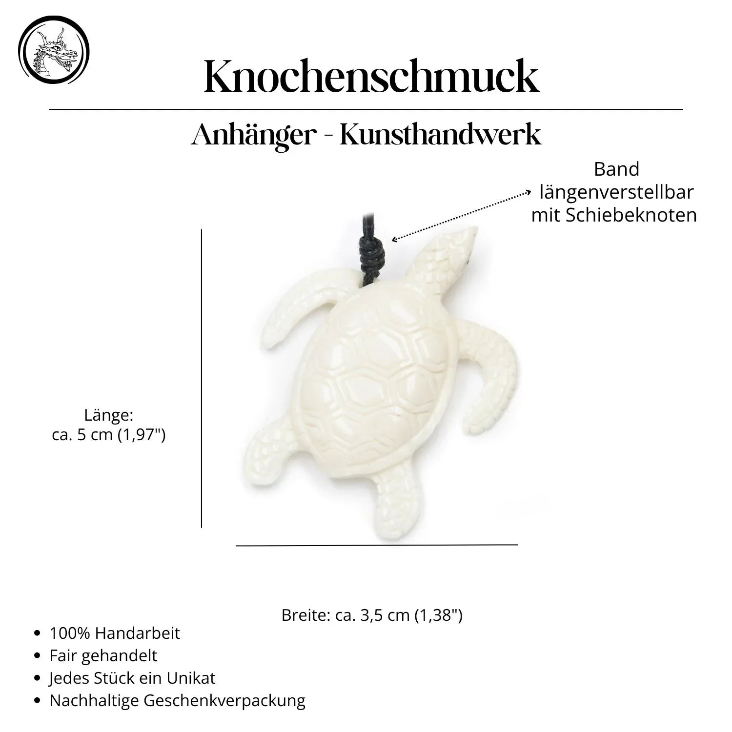 Wasserschildkröte Knochen Halskette Anhänger Handarbeit geschnitzt