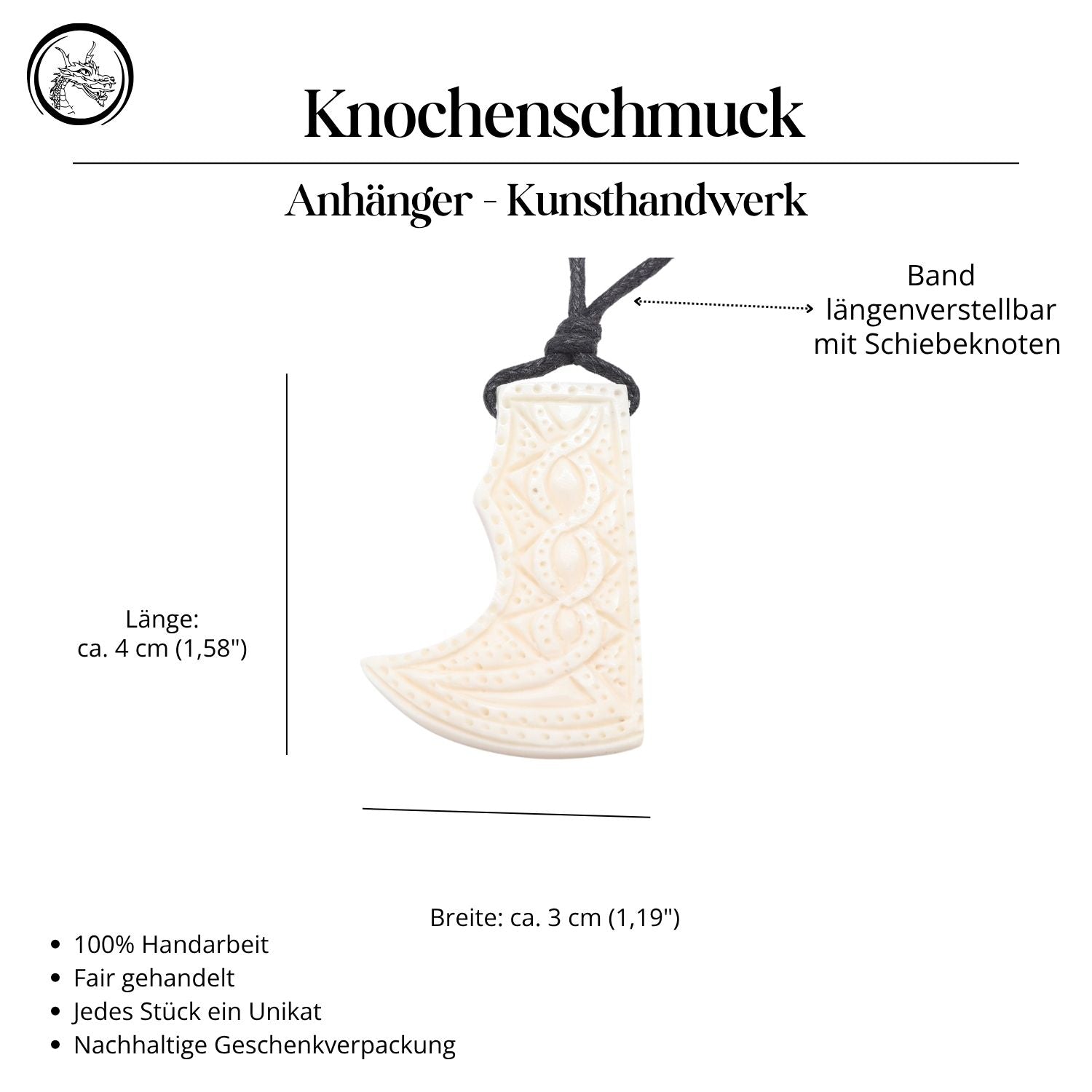 Wikinger Axt Knochen Schmuck Anhänger handgefertigter Schmuck