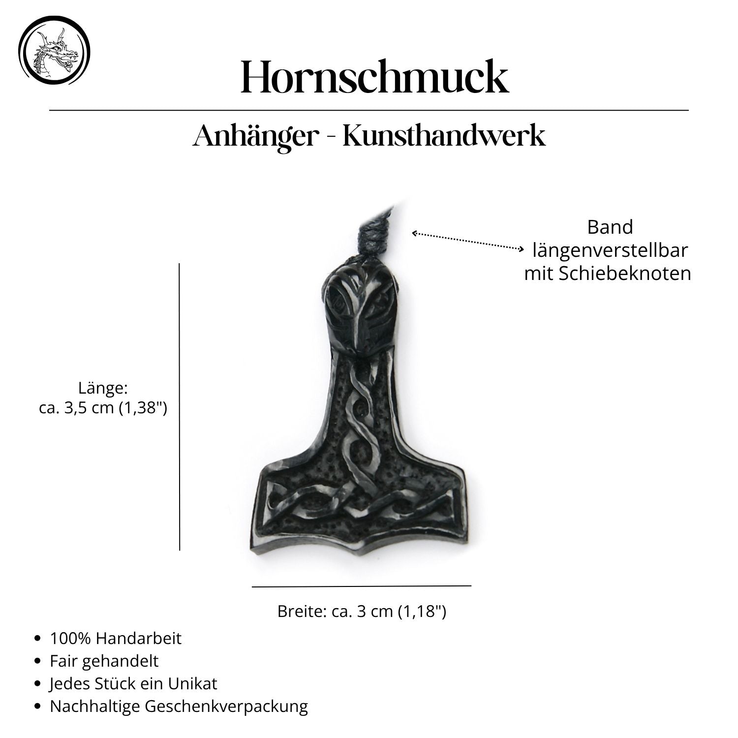 Thor Hammer Horn Halskette Anhänger Handarbeit Kunst Handwerk