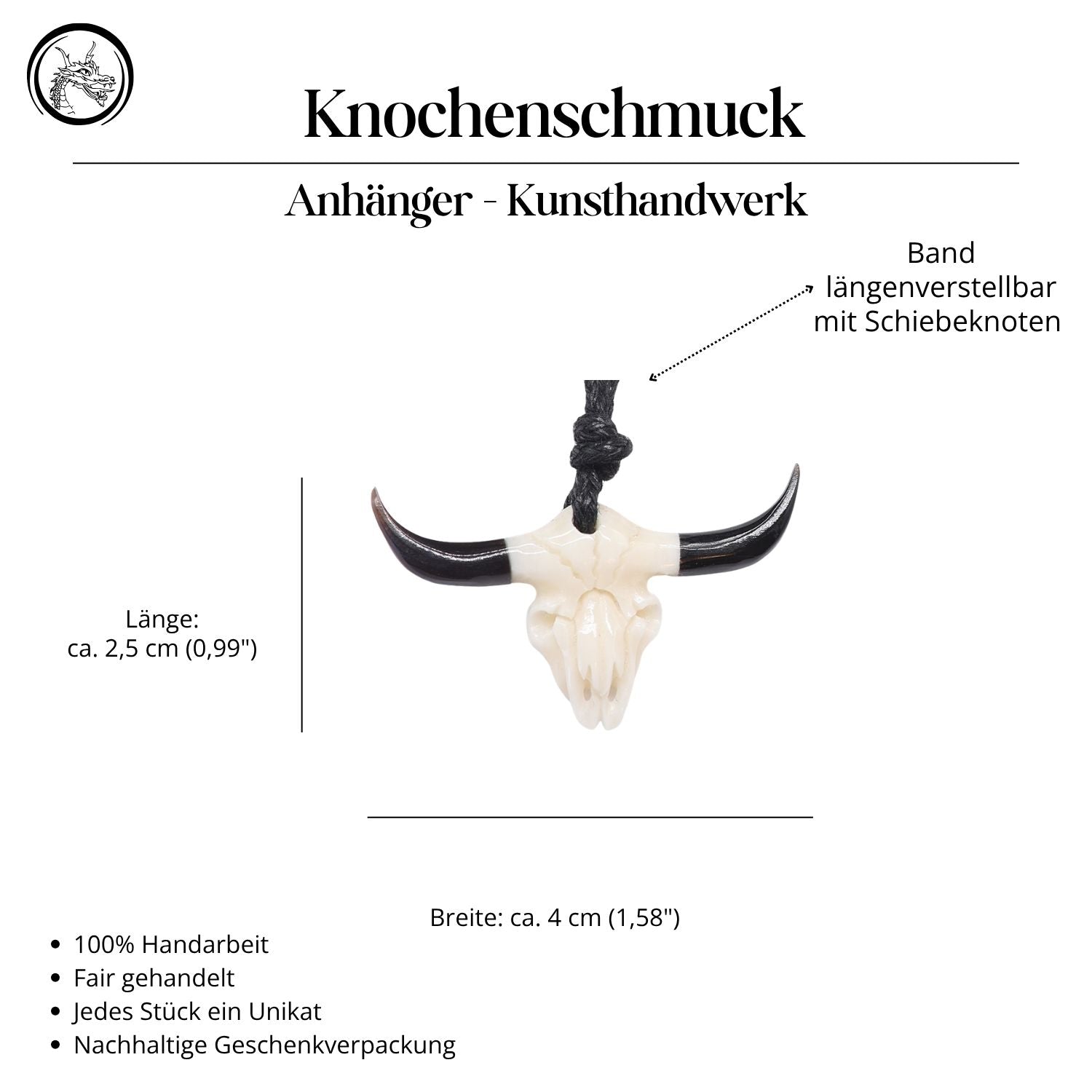 Kleiner Büffel Schädel Schmuck Horn Knochen Anhänger