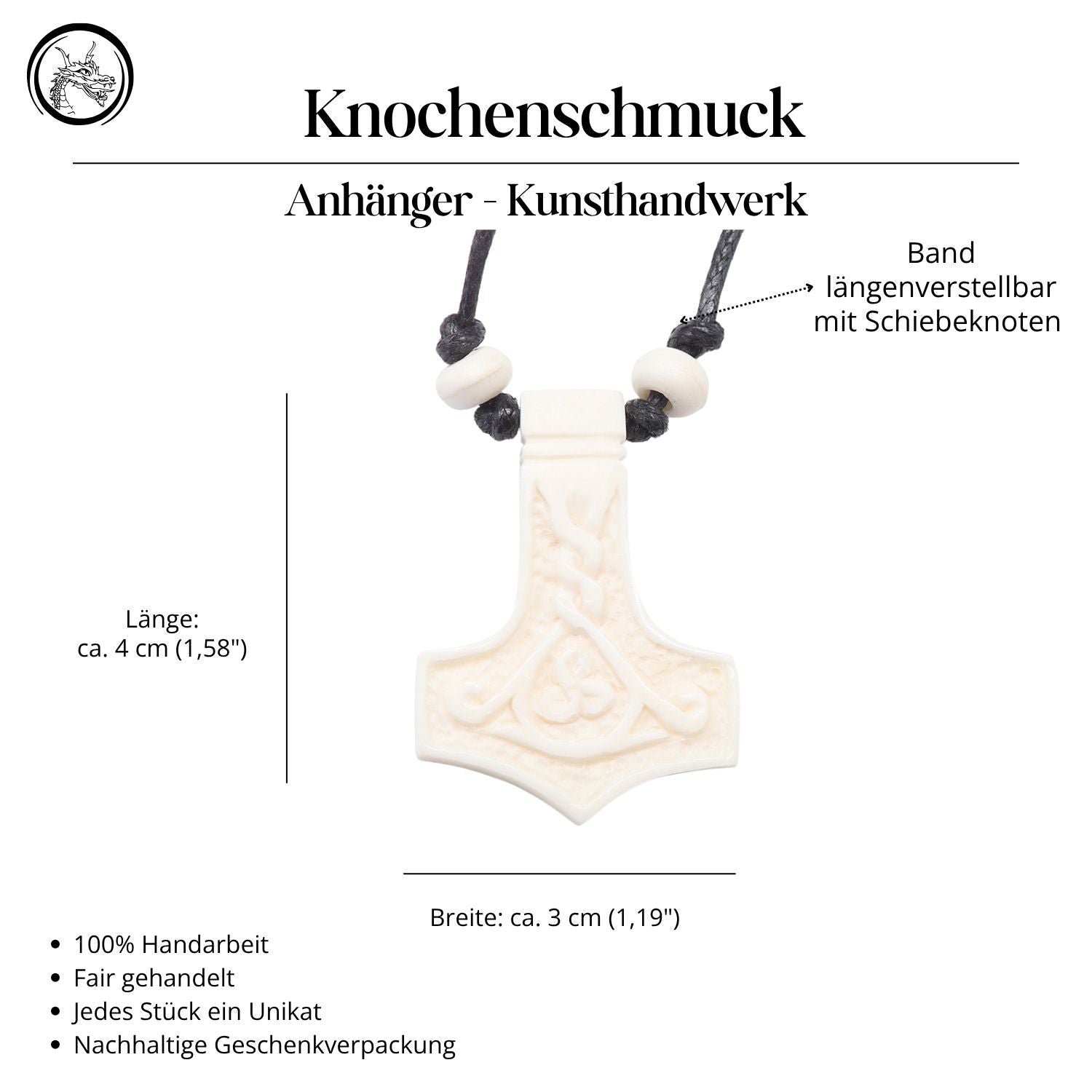 Thorshammer Schmuck Anhänger Halskette Knochen