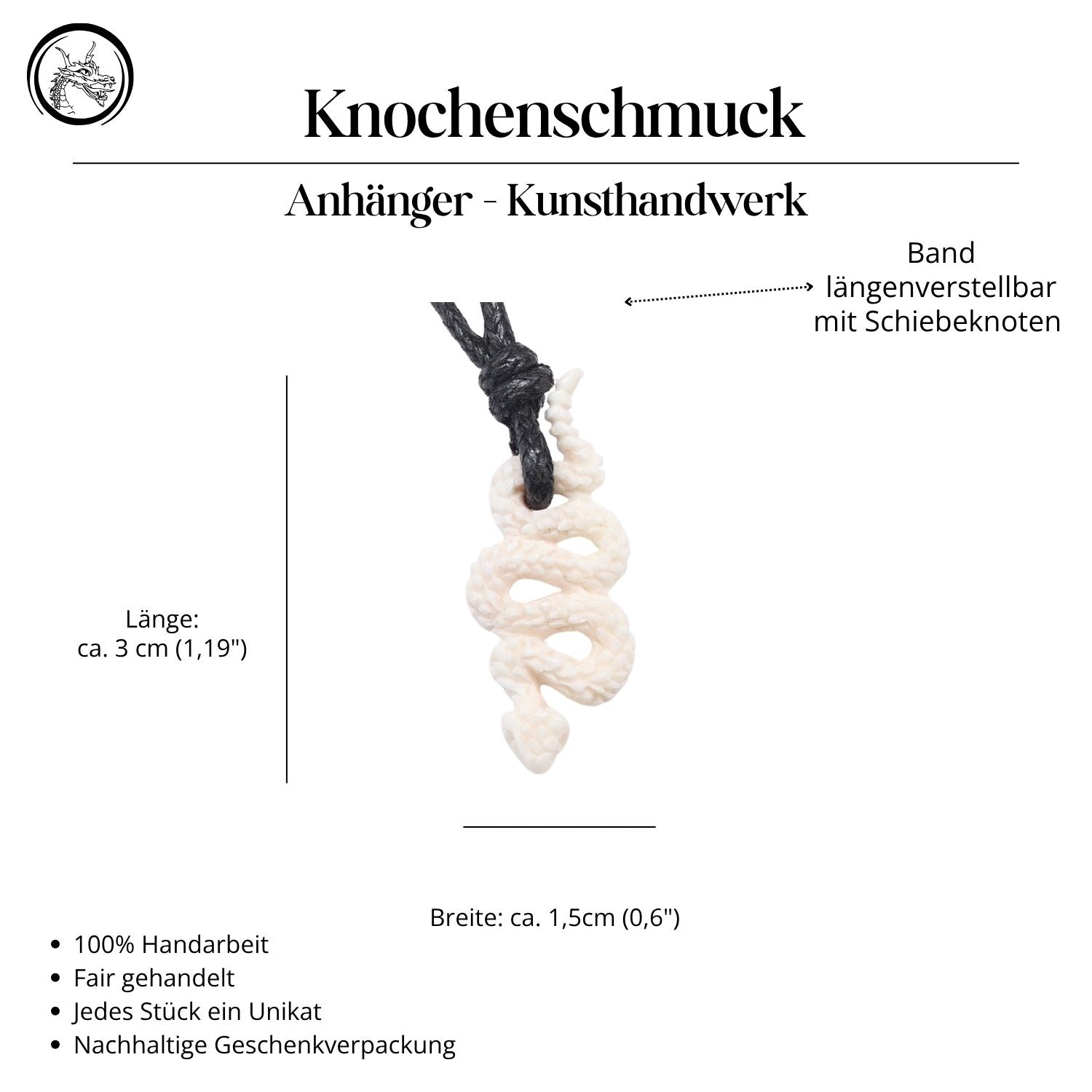 Schlange 3cm Knochen Anhänger geschnitzter Schmuck
