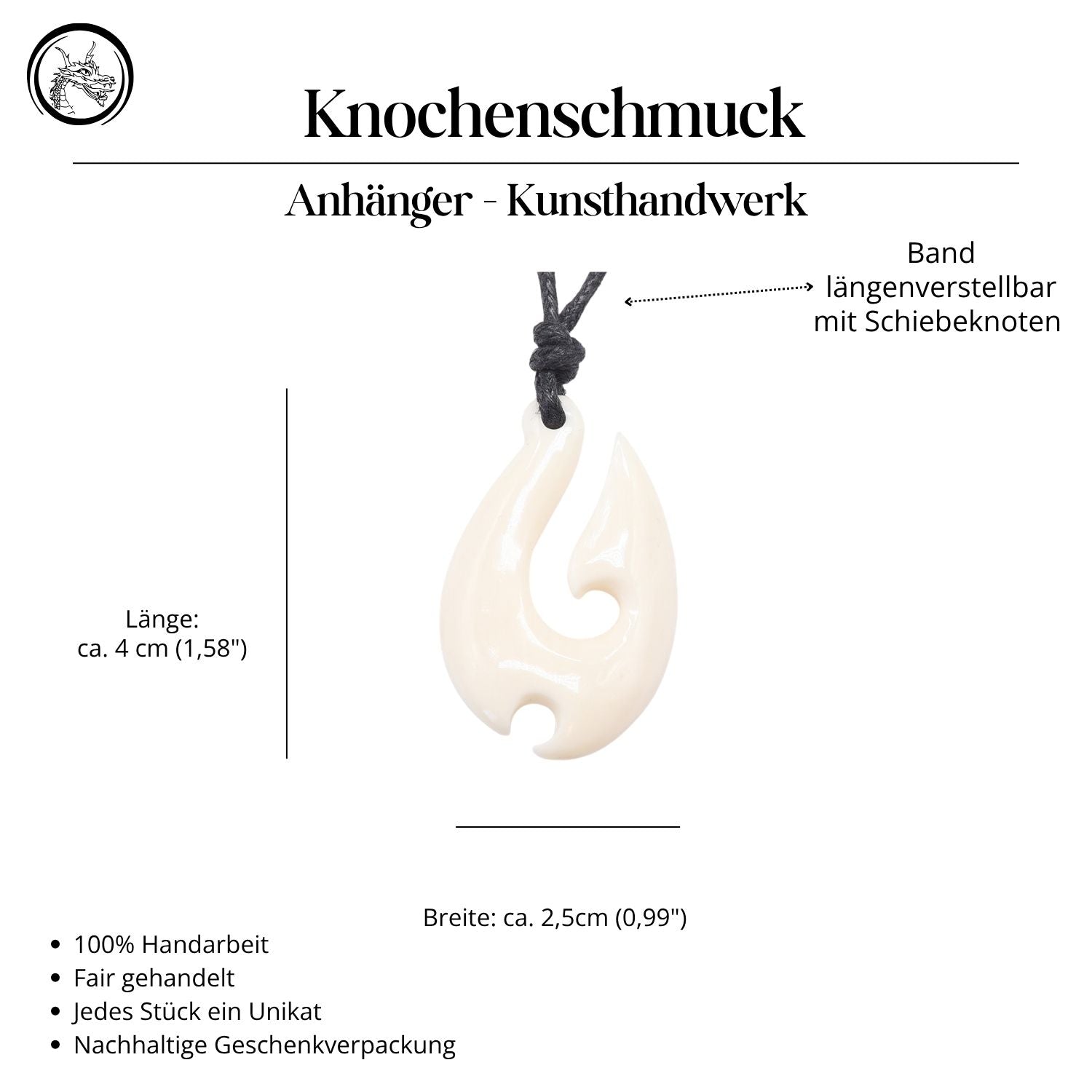 Maori Hei Matau 4cm Knochenschmuck Kettenanhänger