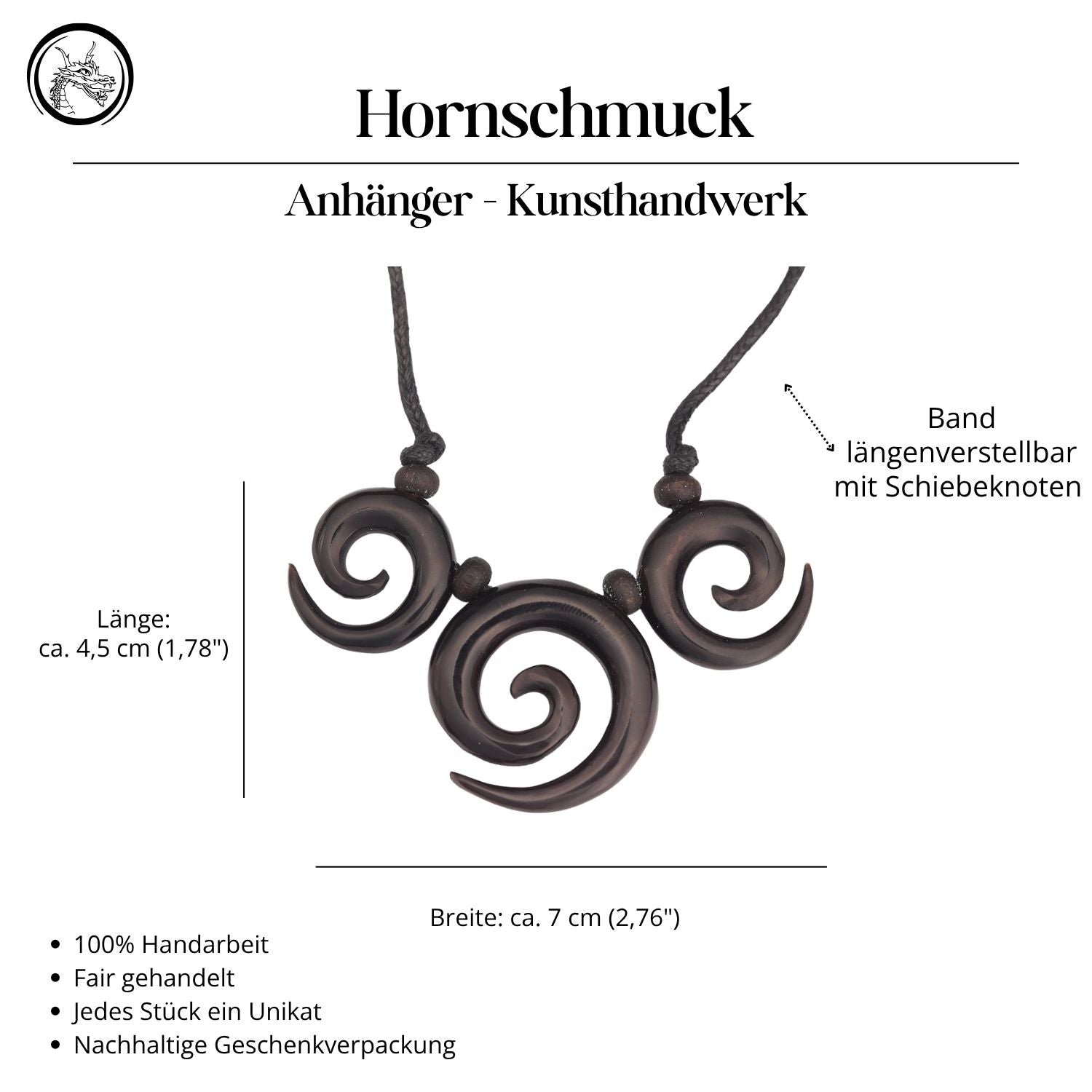 Spiralen Halskette Horn Handarbeite Kunst Handwerk