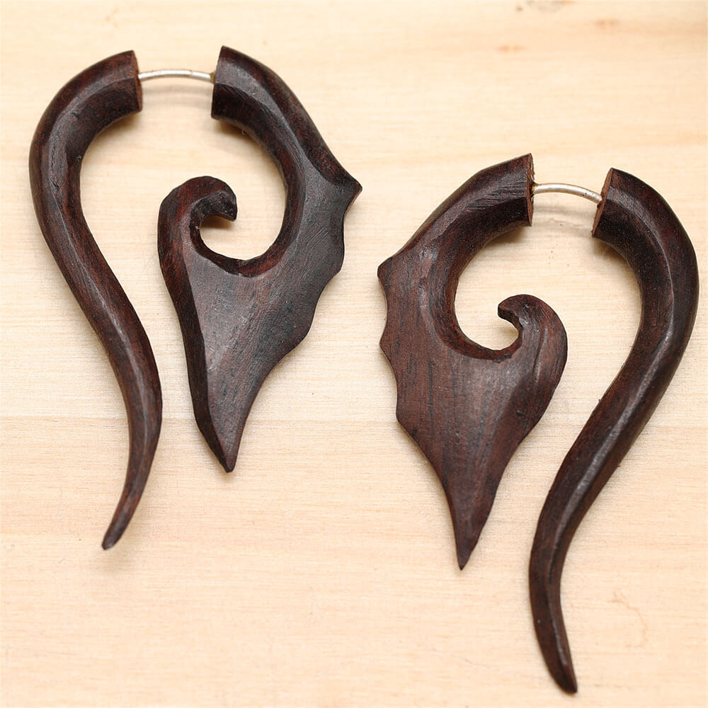 Ohrschmuck Fakepiercing Garuda Holz Ohrring Holzschmuck (Paar)