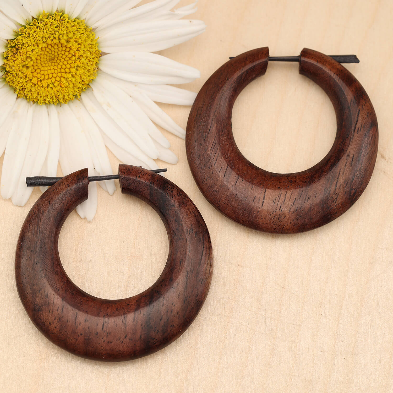 Große Holz Creole Ohrschmuck 5,5cm Holzohrring (Paar)