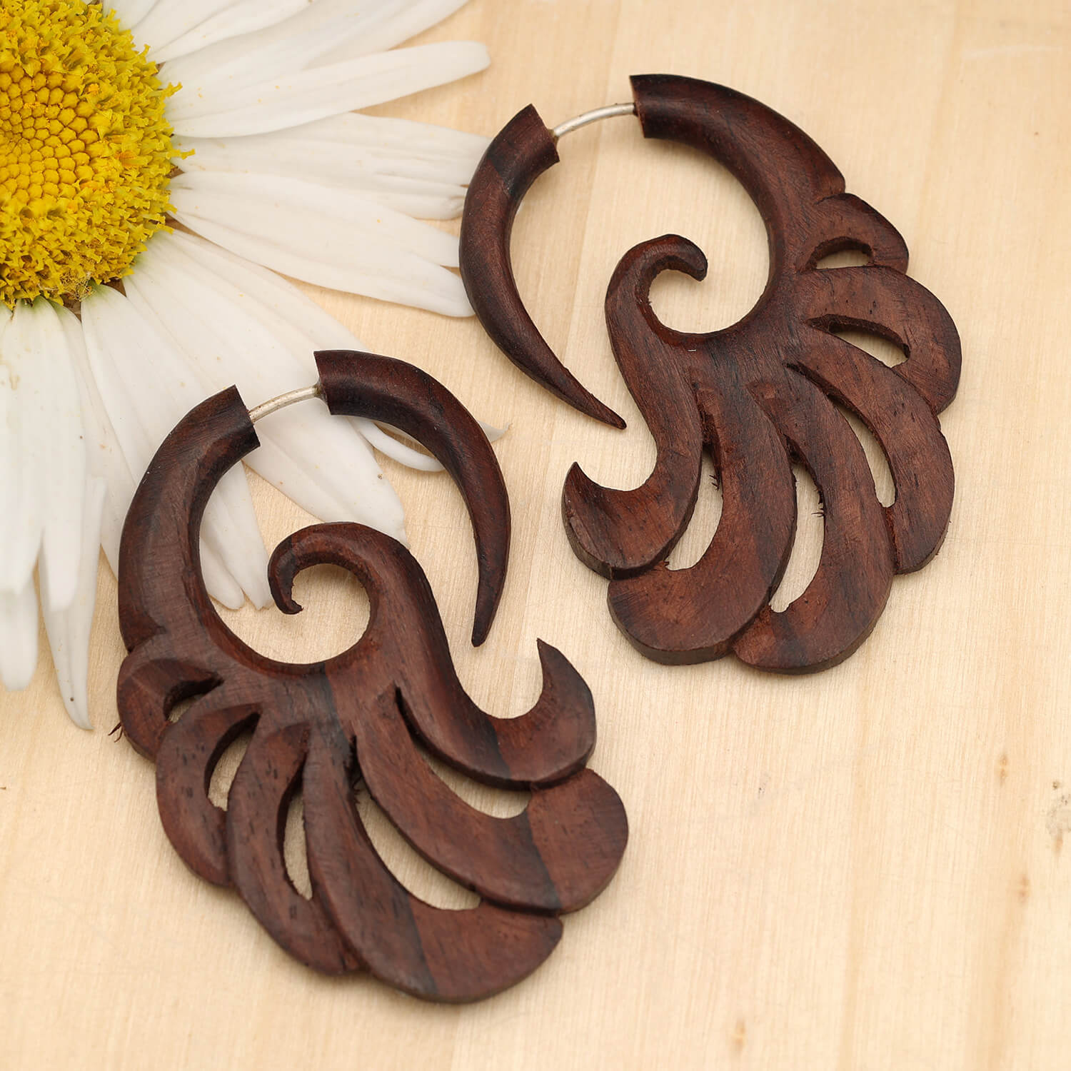 Fächer Holz Ohrschmuck Fake Piercing Ohrring (Paar)