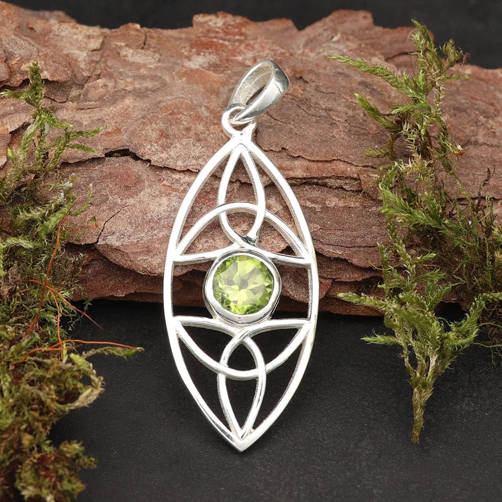 Keltischer Edelstein Anhänger Silber Peridot Steinschmuck Kettenanhänger