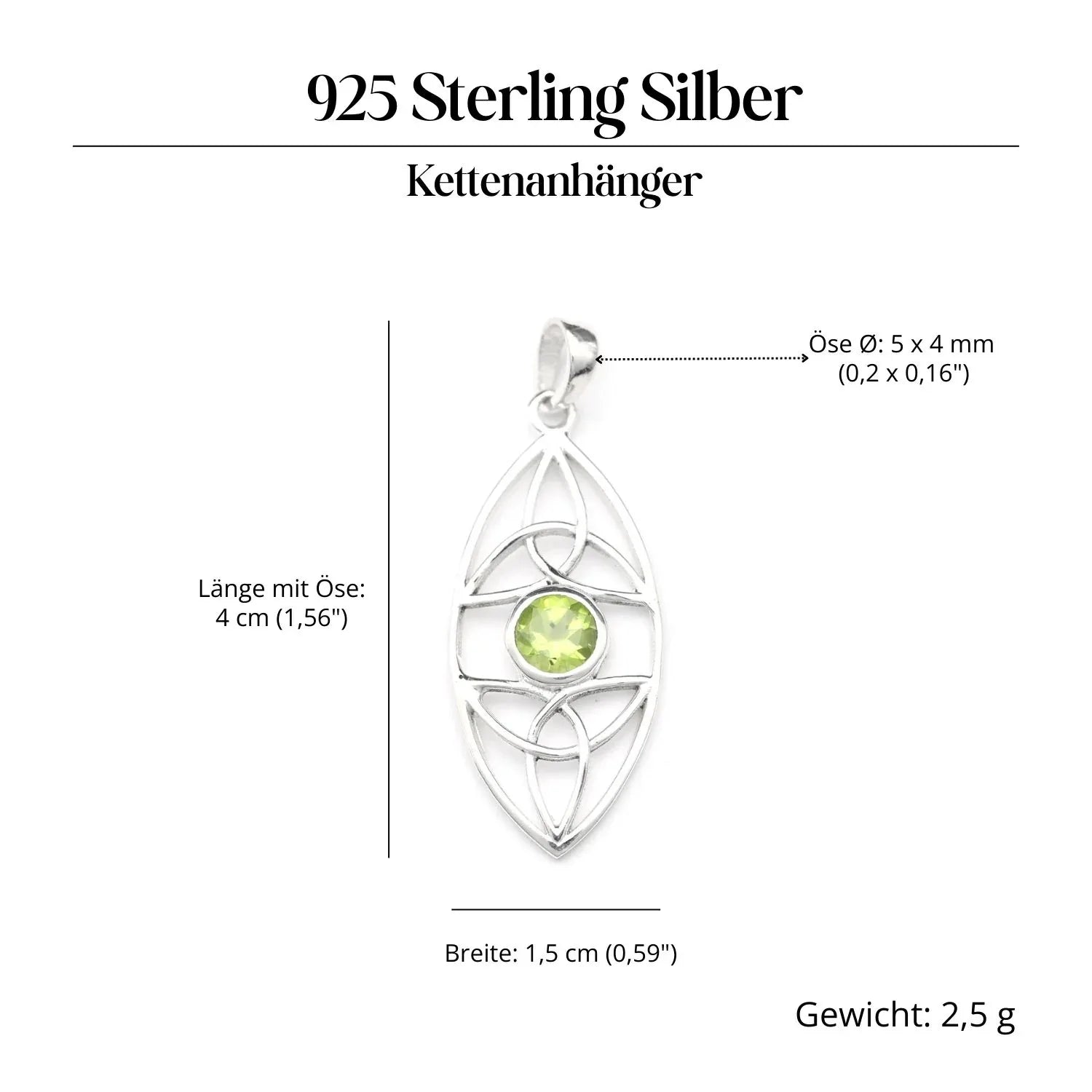 Keltischer Edelstein Anhänger Peridot Silber Steinschmuck 925 Sterlingsilber