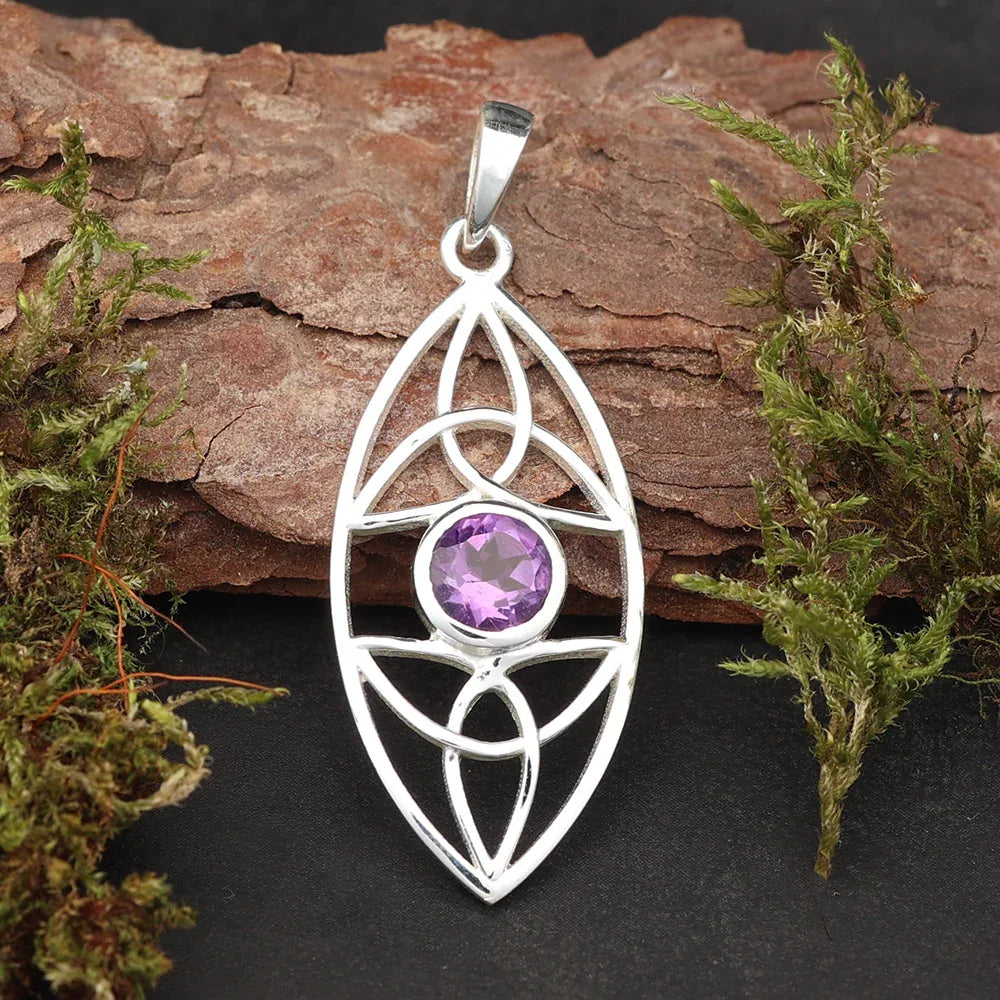Keltischer Edelstein Anhänger Silber Amethyst Steinschmuck Kettenanhänger