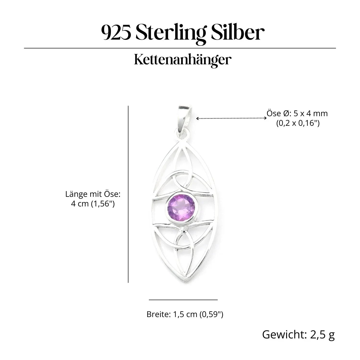 Keltischer Edelstein Anhänger Amethyst Silber Steinschmuck 925 Sterlingsilber