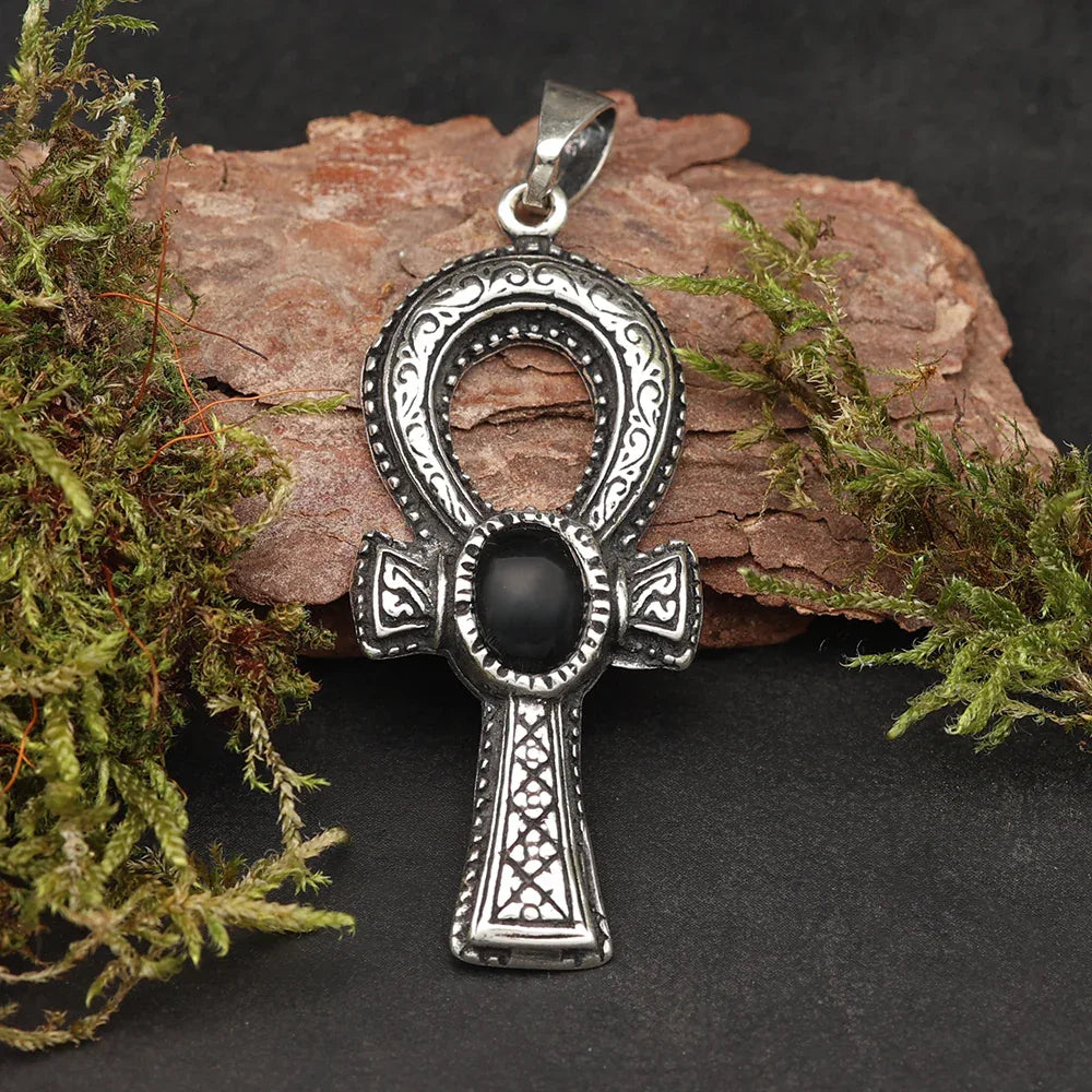 Edelstein Anhänger Silber Ankh Onyx Steinschmuck Kettenanhänger