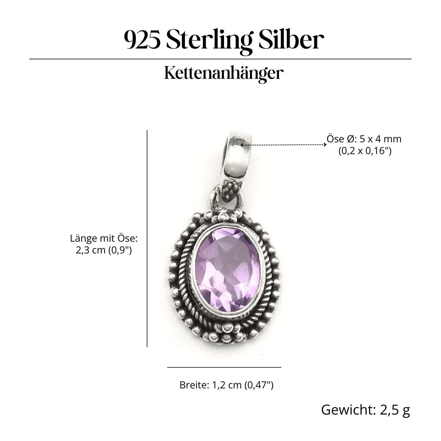 Edelstein Anhänger Amethyst 925 Silber Steinschmuck Sterlingsilber