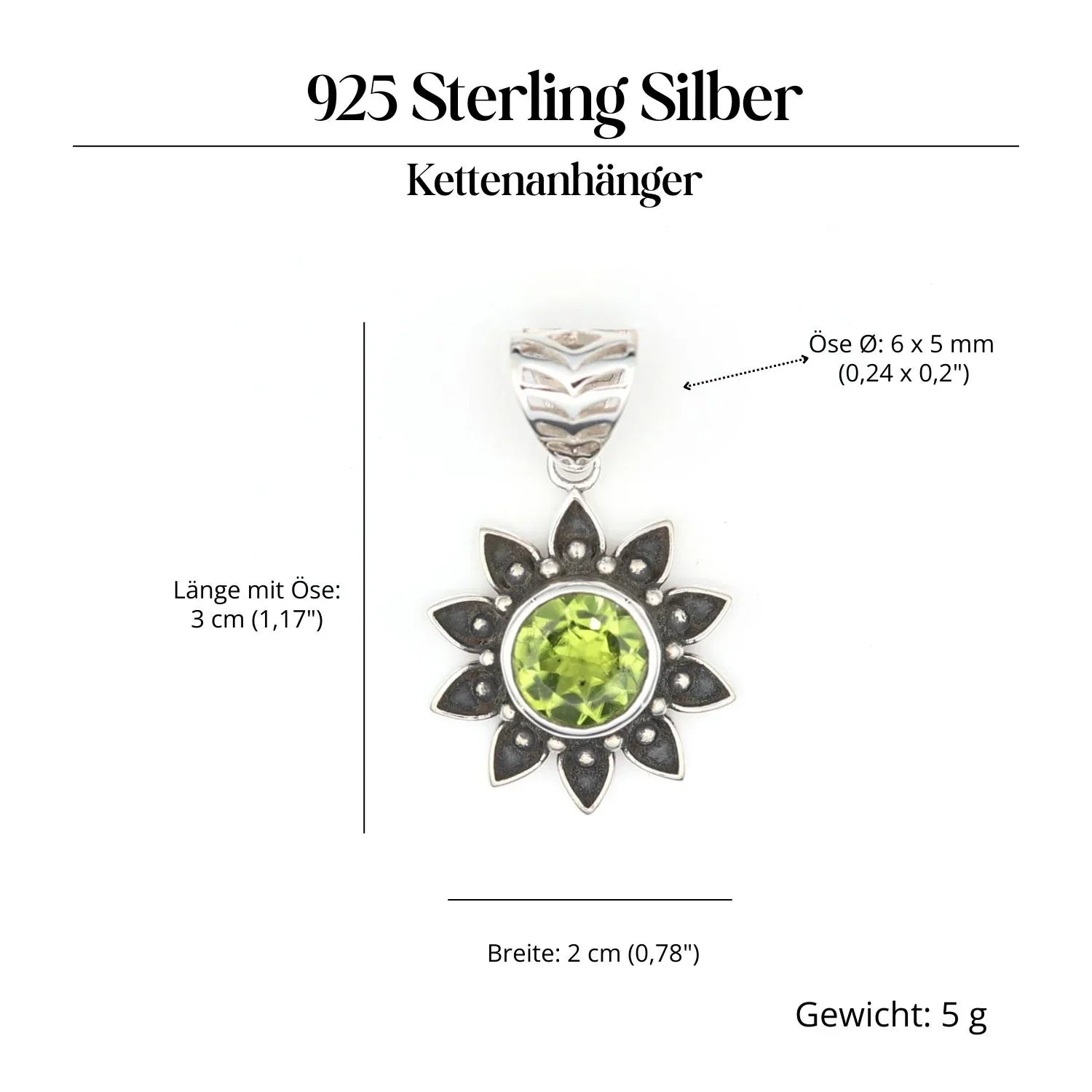 Peridot Sonne Edelstein Anhänger Silber Steinschmuck 925 Sterlingsilber