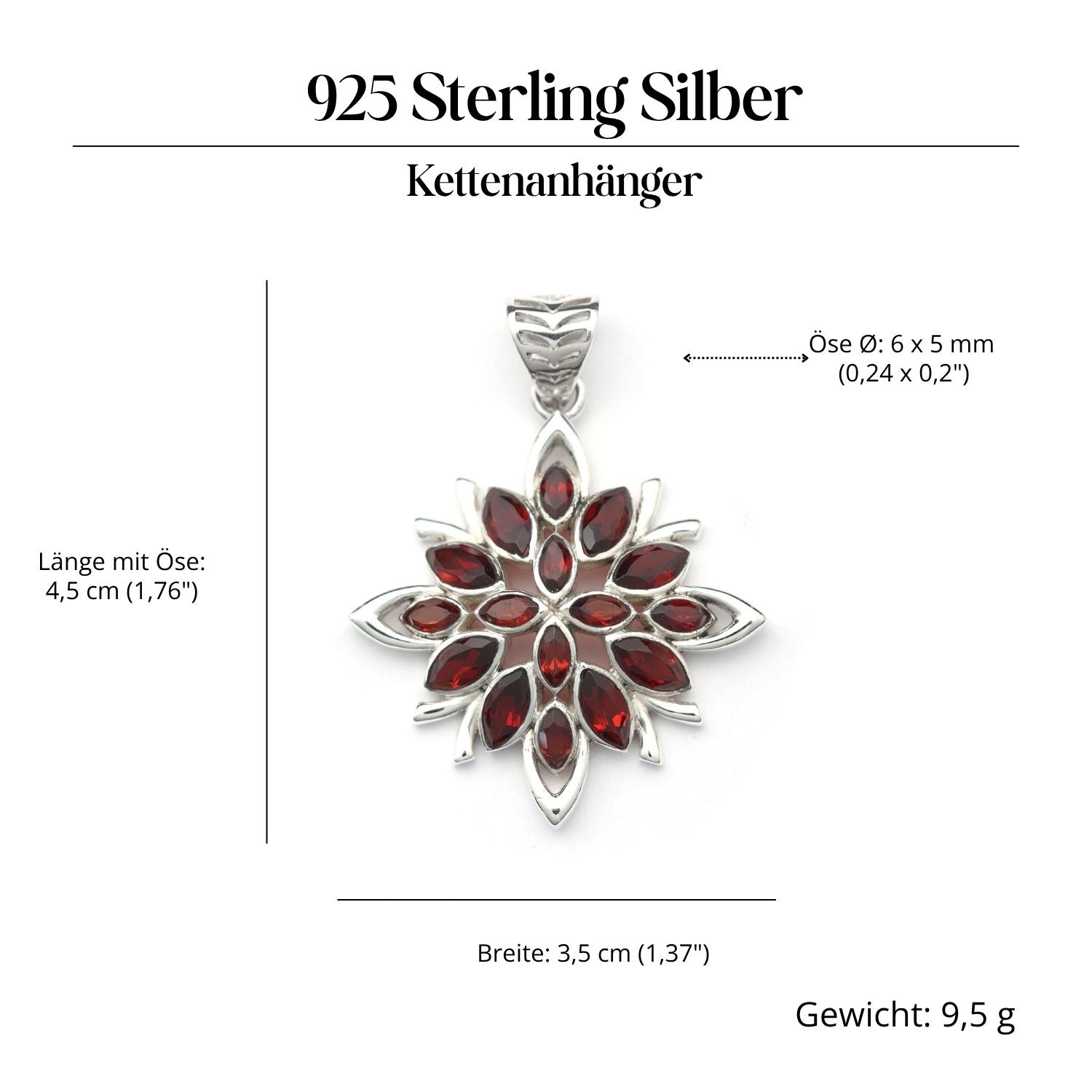 Granat Silberanhänger Edelstein Schmuck 925 Silber Kettenanhänger