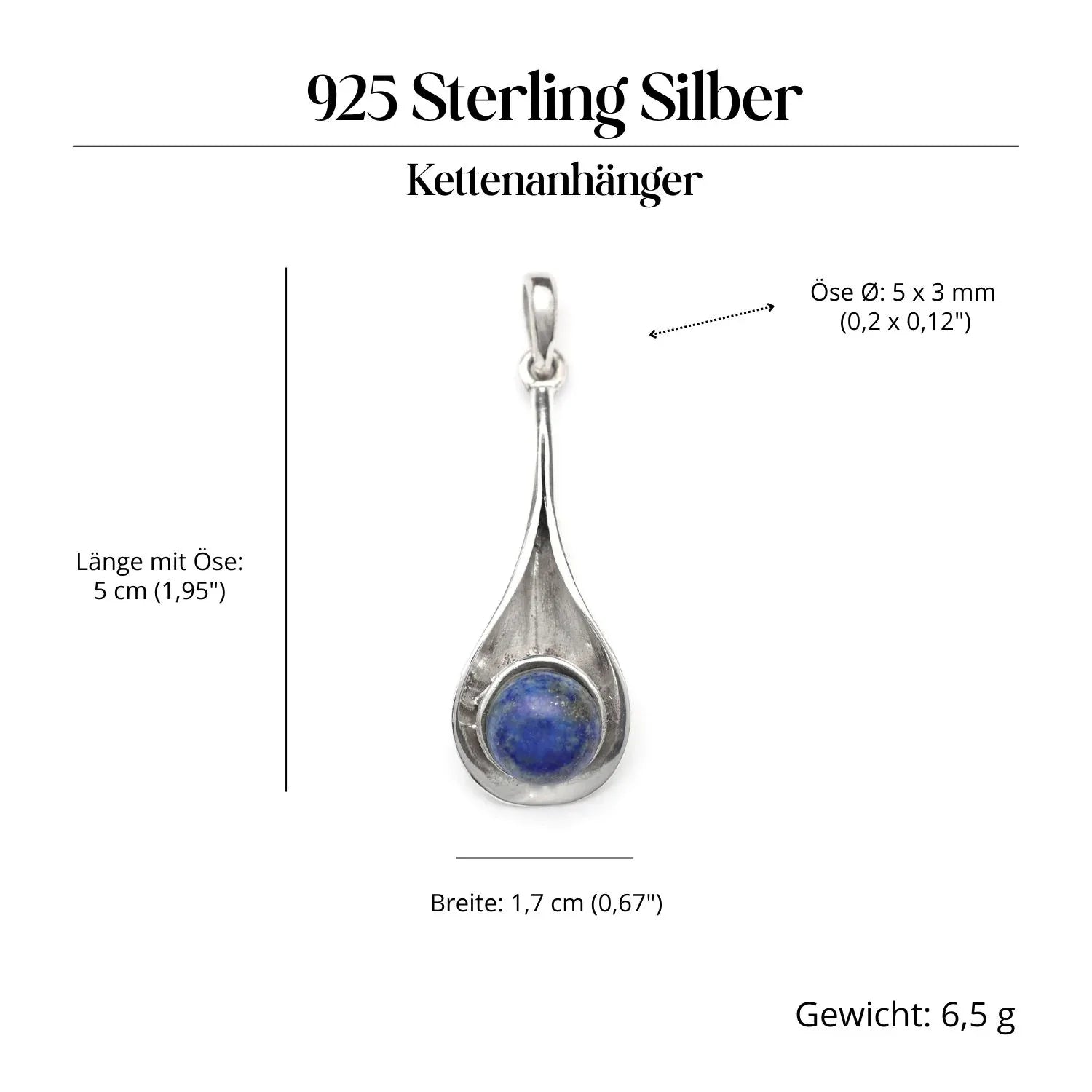 Lapislazuli Edelstein Anhänger Silber Steinschmuck edel 925 Sterlingsilber