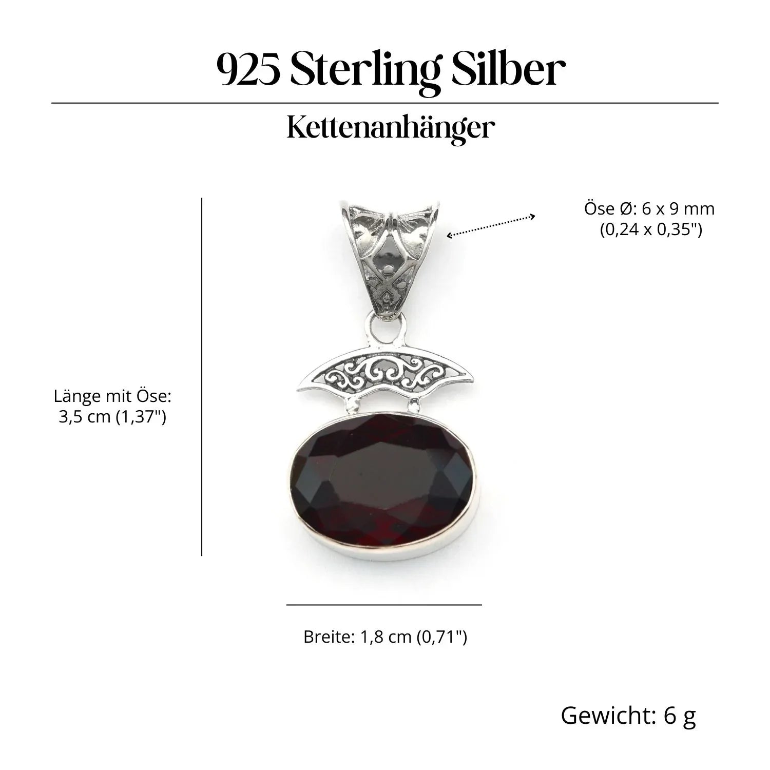Granat Edelstein Anhänger Silber Steinschmuck 925 Sterlingsilber
