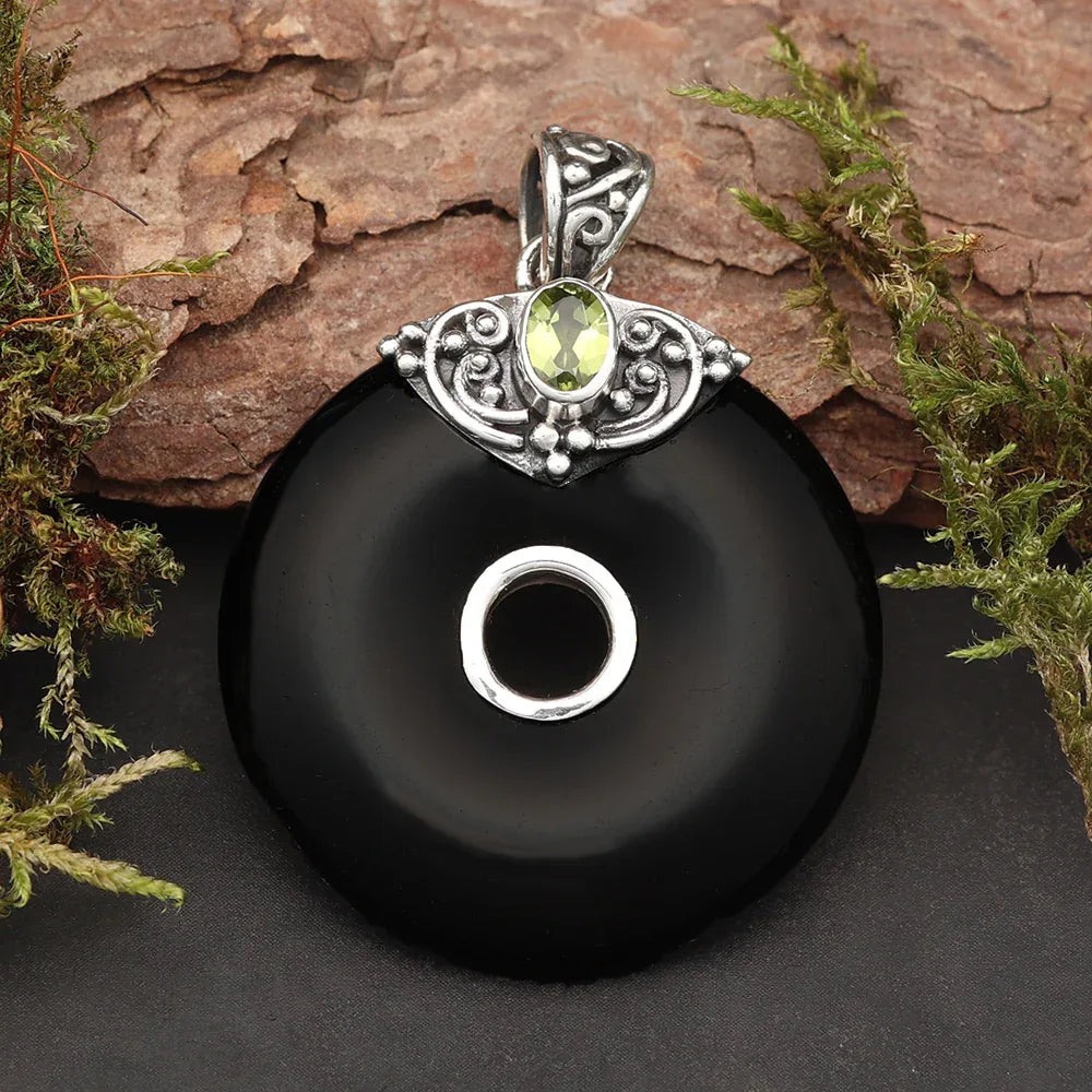 Edelstein Anhänger Silber Peridot Donut Steinschmuck Kettenanhänger