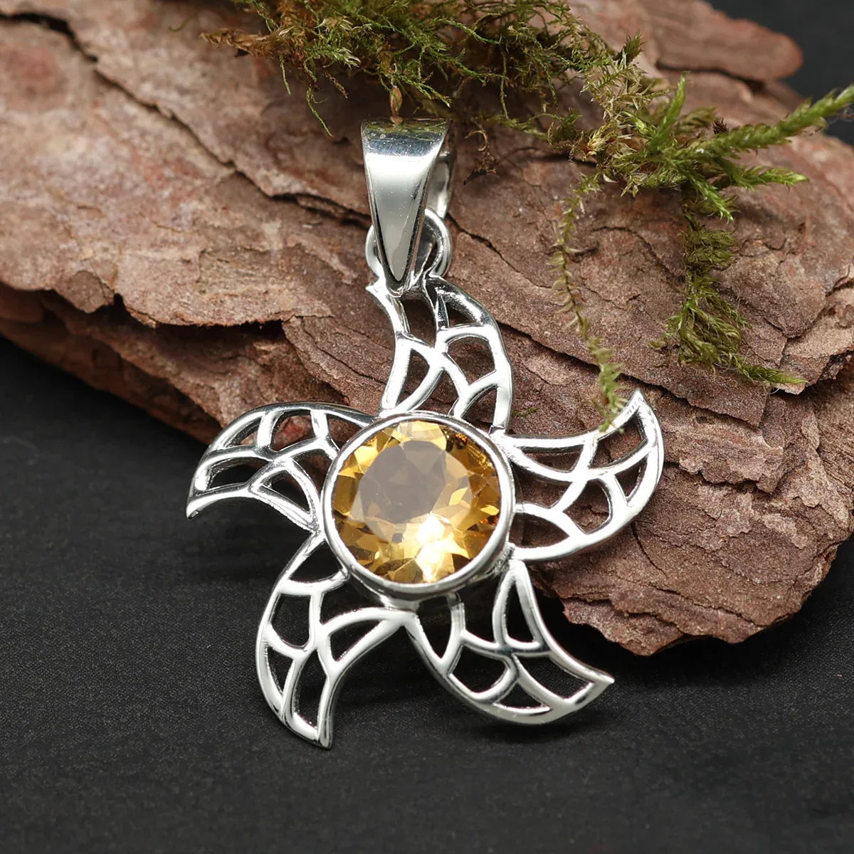 Citrin Sonnen 925 Silber Edelstein Anhänger Designer Schmuck