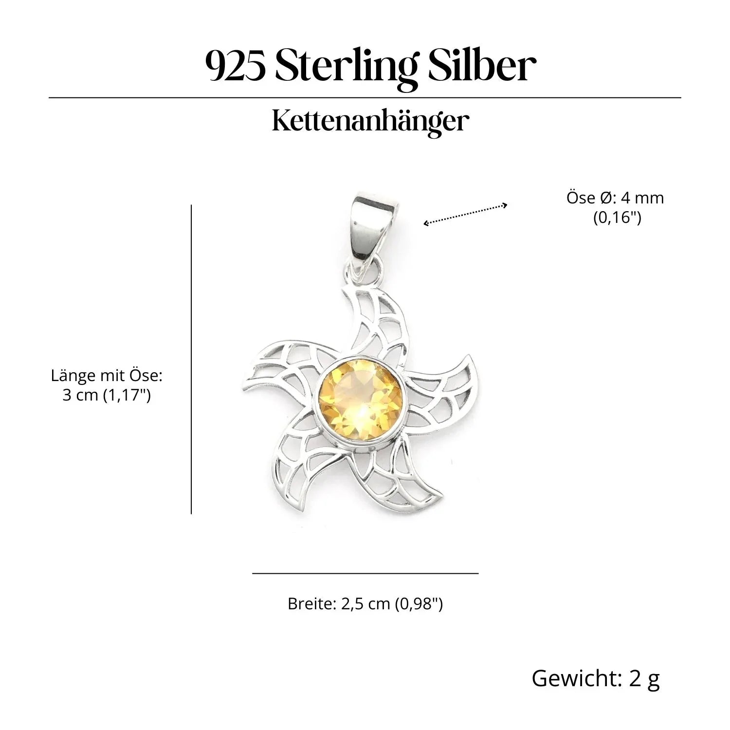 Sonne Citrin Edelstein Anhänger Silber Steinschmuck 925 Sterlingsilber