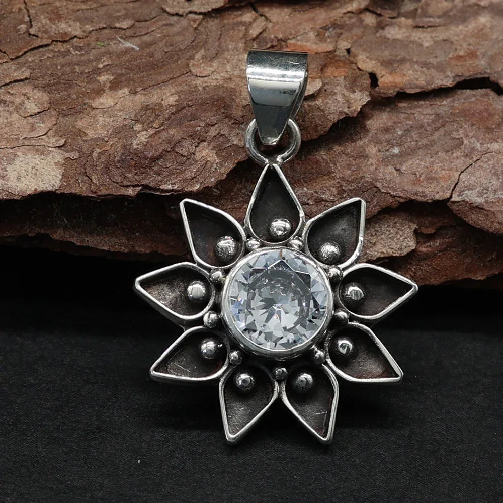 Sonne Kristall Anhänger Silber 925 Schmuck Kettenanhänger