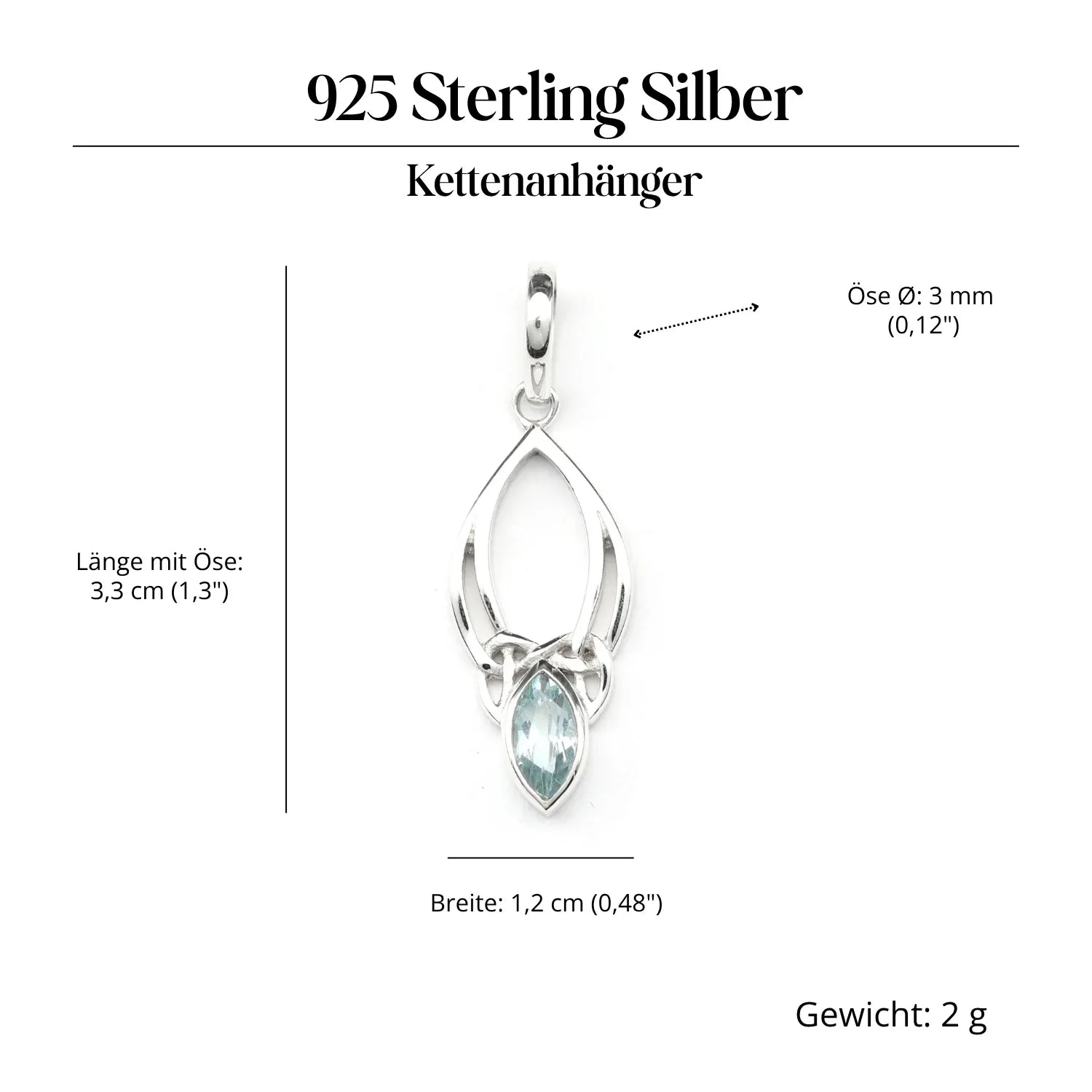 Blauer Topas keltisch Edelstein Anhänger Silber Steinschmuck 925 Sterlingsilber