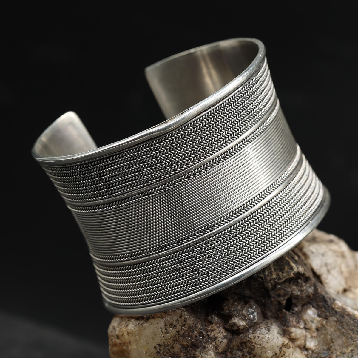 Elegant bangle, extremely wide, 45mm, 925 silver