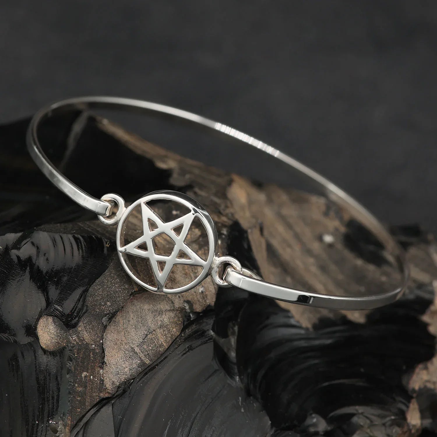 Pentagram bangle for women, 925 sterling silver bracelet