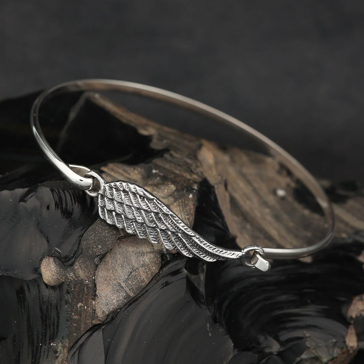 Winged bangle for women, 925 sterling silver bracelet