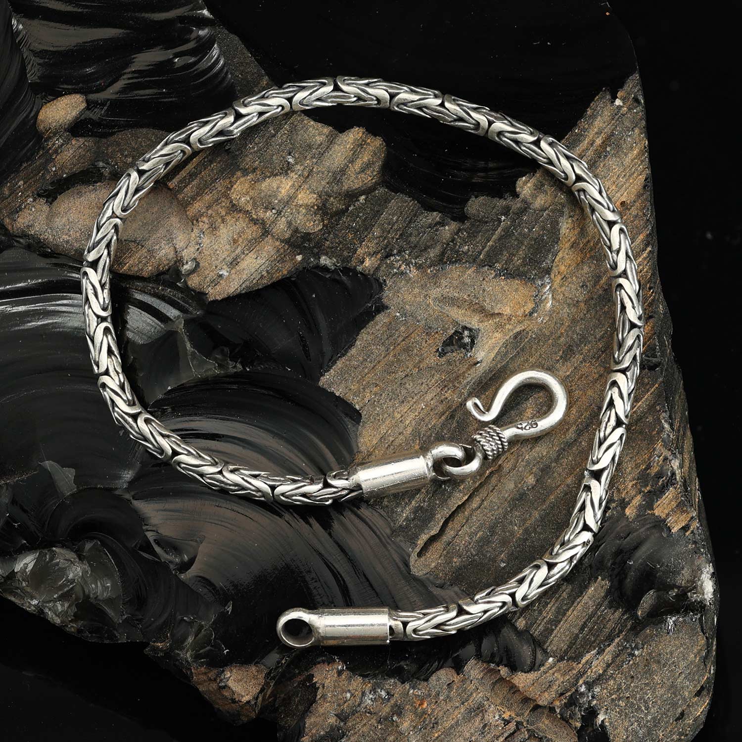 King's chain bracelet, 2.5mm, simple clasp, 925 silver