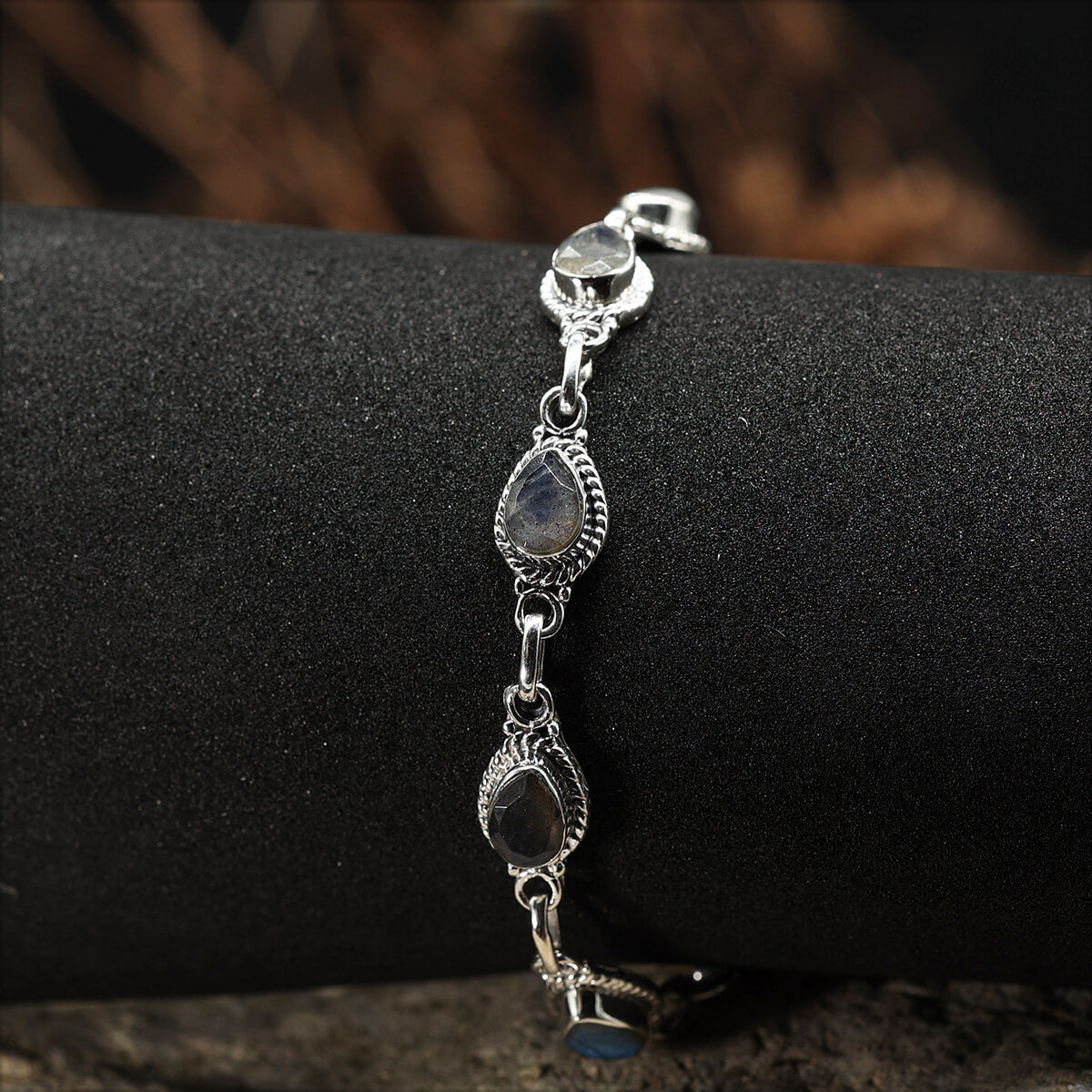 Silber Armband Labradorit tropfen facettierte Edelsteine edler Armschmuck